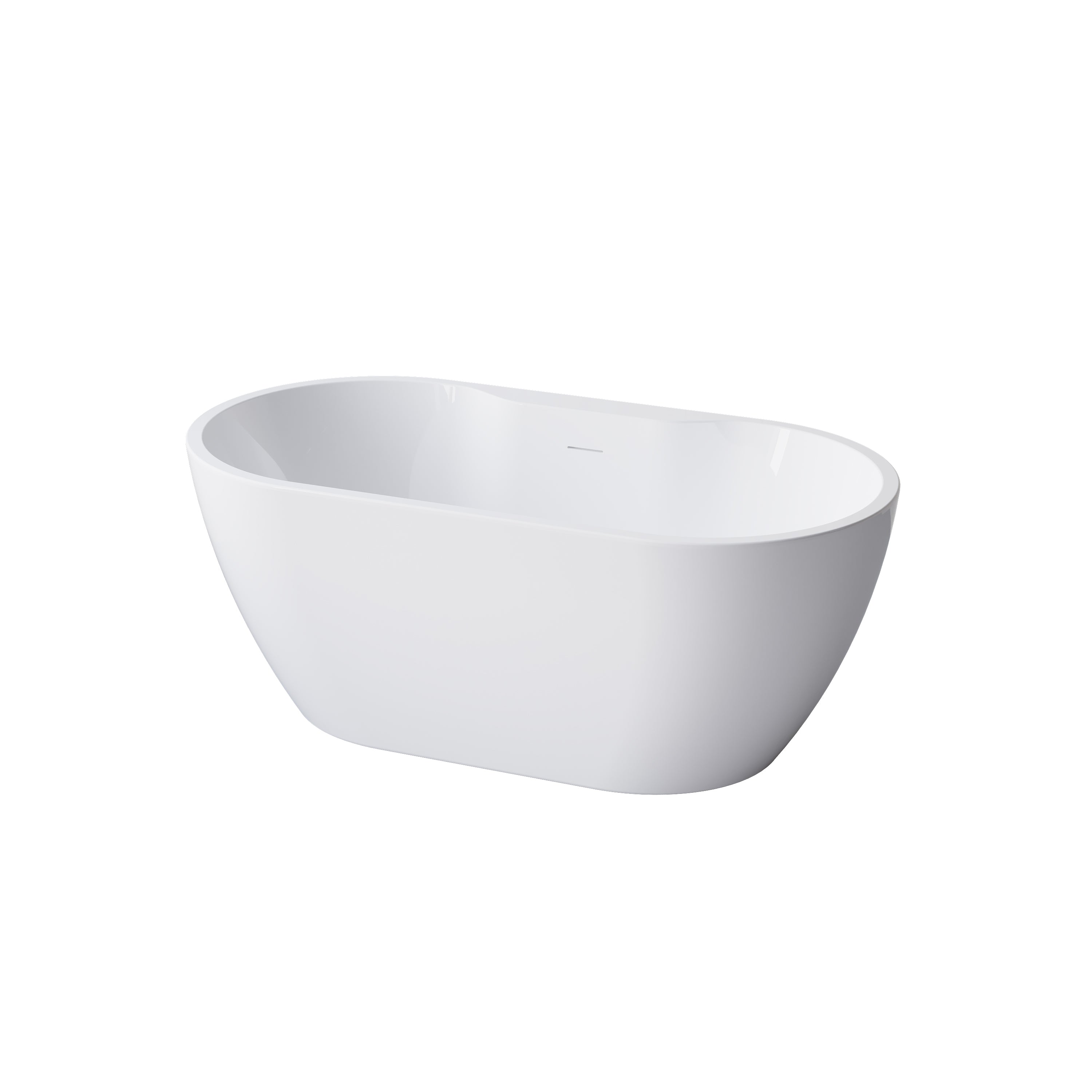 57" Glossy White Acrylic Freestanding Bathtub with Chrome Overflow and Drain, 54 Gallon