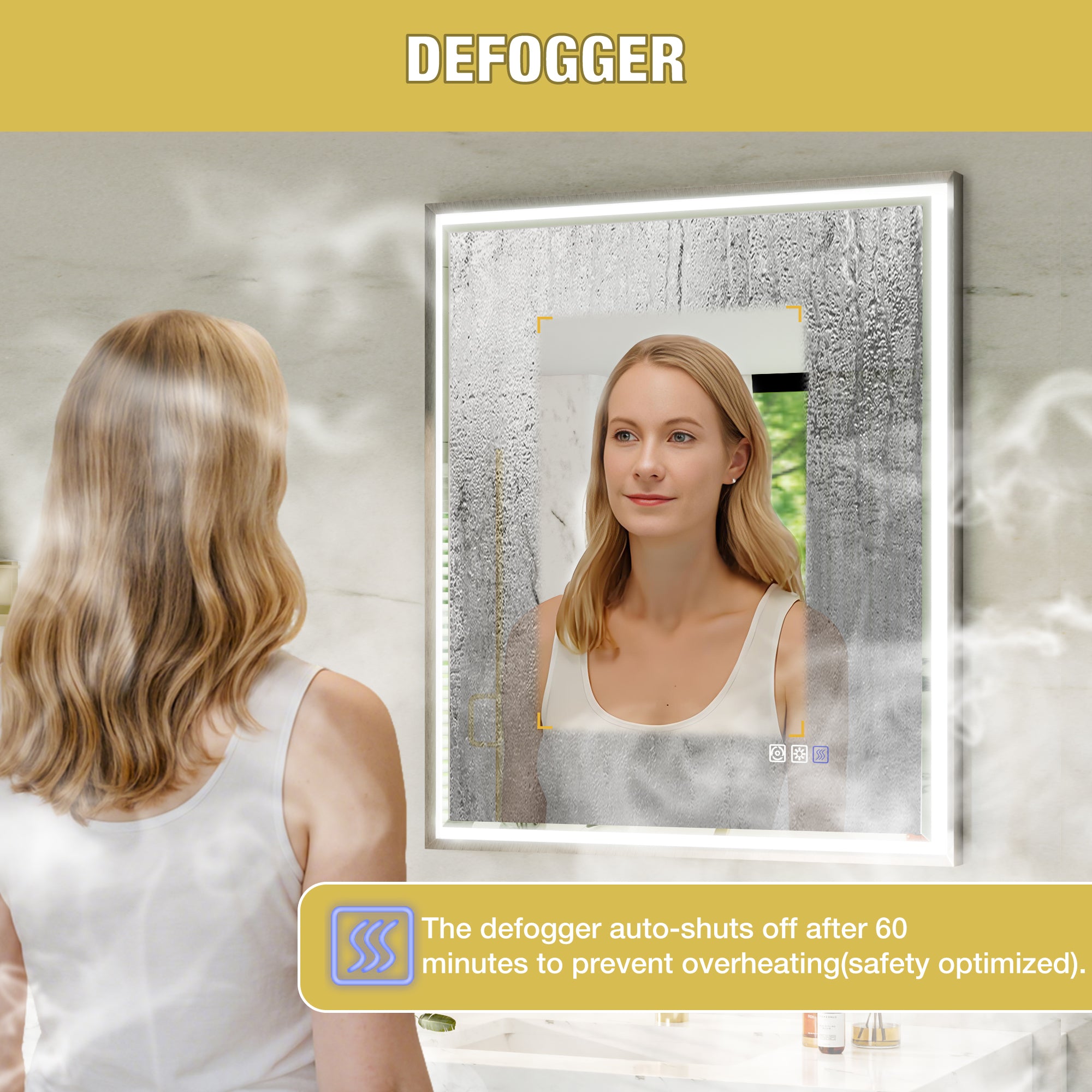 30 in. W x 36 in. Aluminum Framed LED Bathroom Mirror - Anti-Fog, Dimmable, Smart Memory, Brushed Nickel