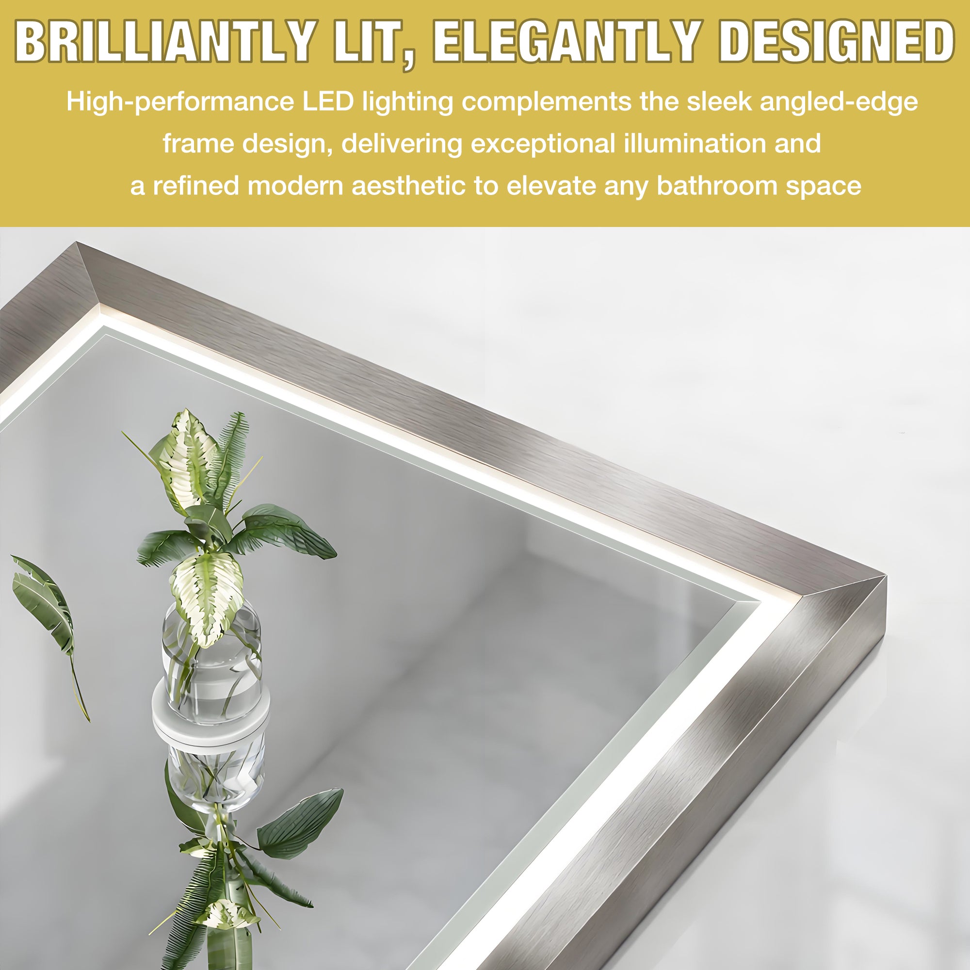 22 in. W x 34 in. Aluminum Framed LED Bathroom Mirror - Anti-Fog, Dimmable, Smart Memory, Brushed Nickel
