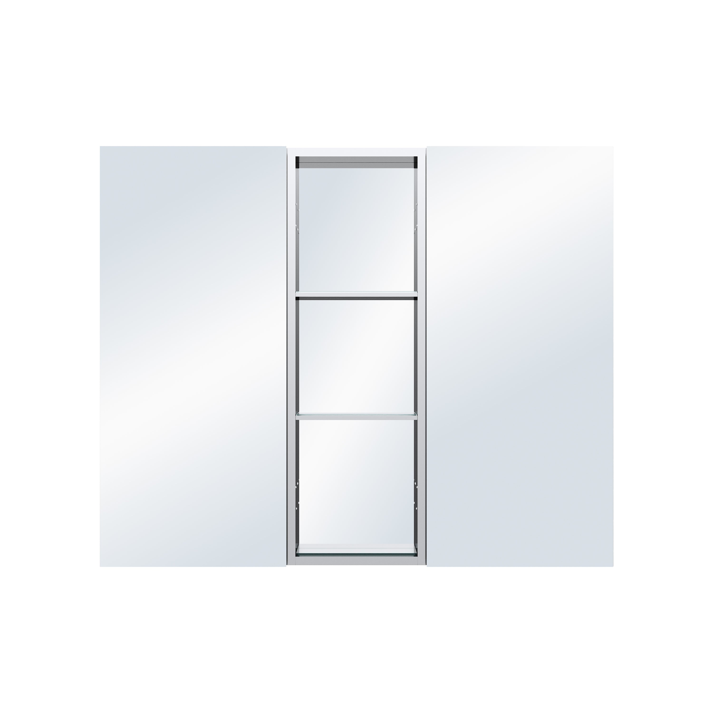 44 in. ×36 in. Bathroom Medicine Cabinet Set with Copper-Free Tri-View Mirror and Open Side Cabinet, Recessed or Surface Mount