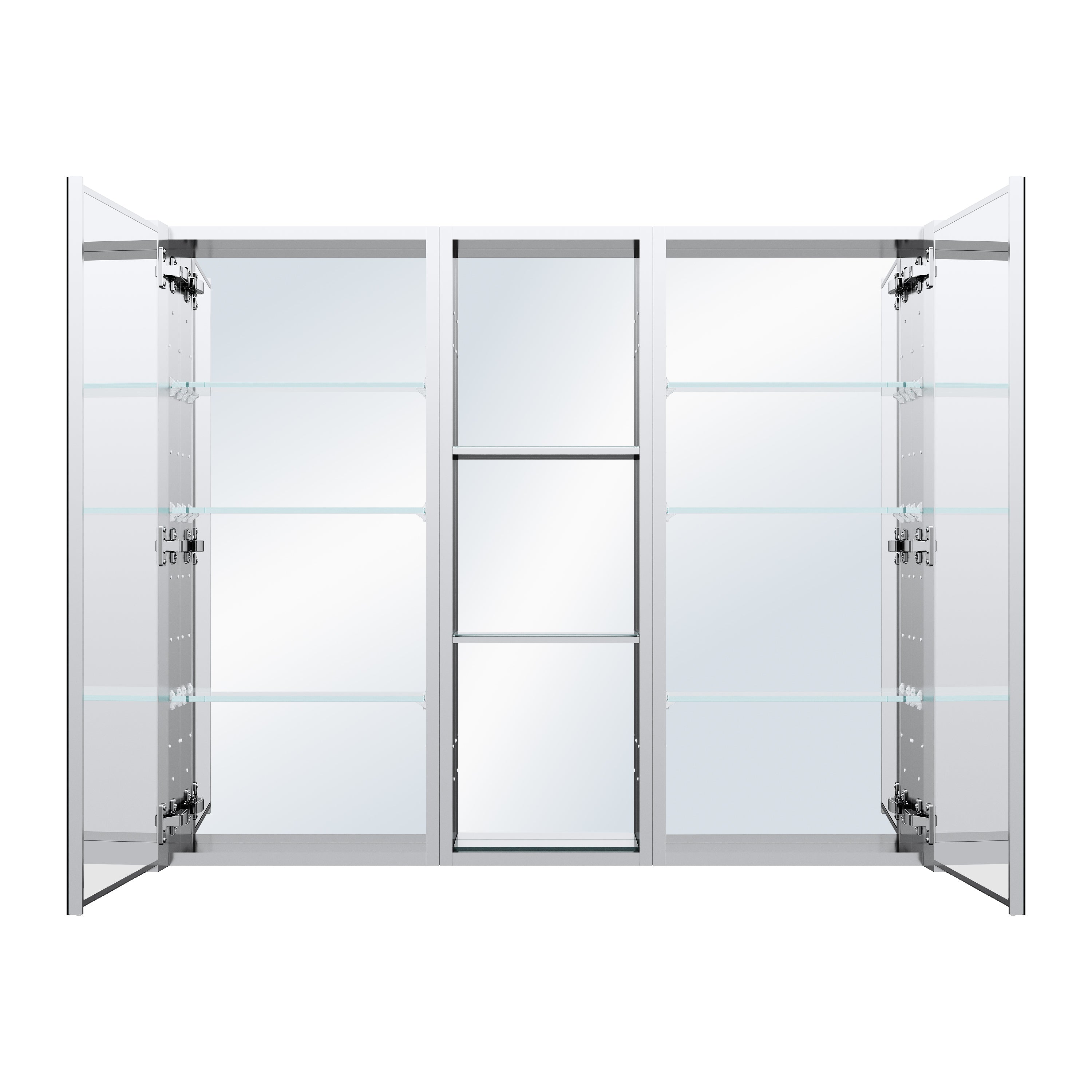 44 in. ×36 in. Bathroom Medicine Cabinet Set with Copper-Free Tri-View Mirror and Open Side Cabinet, Recessed or Surface Mount