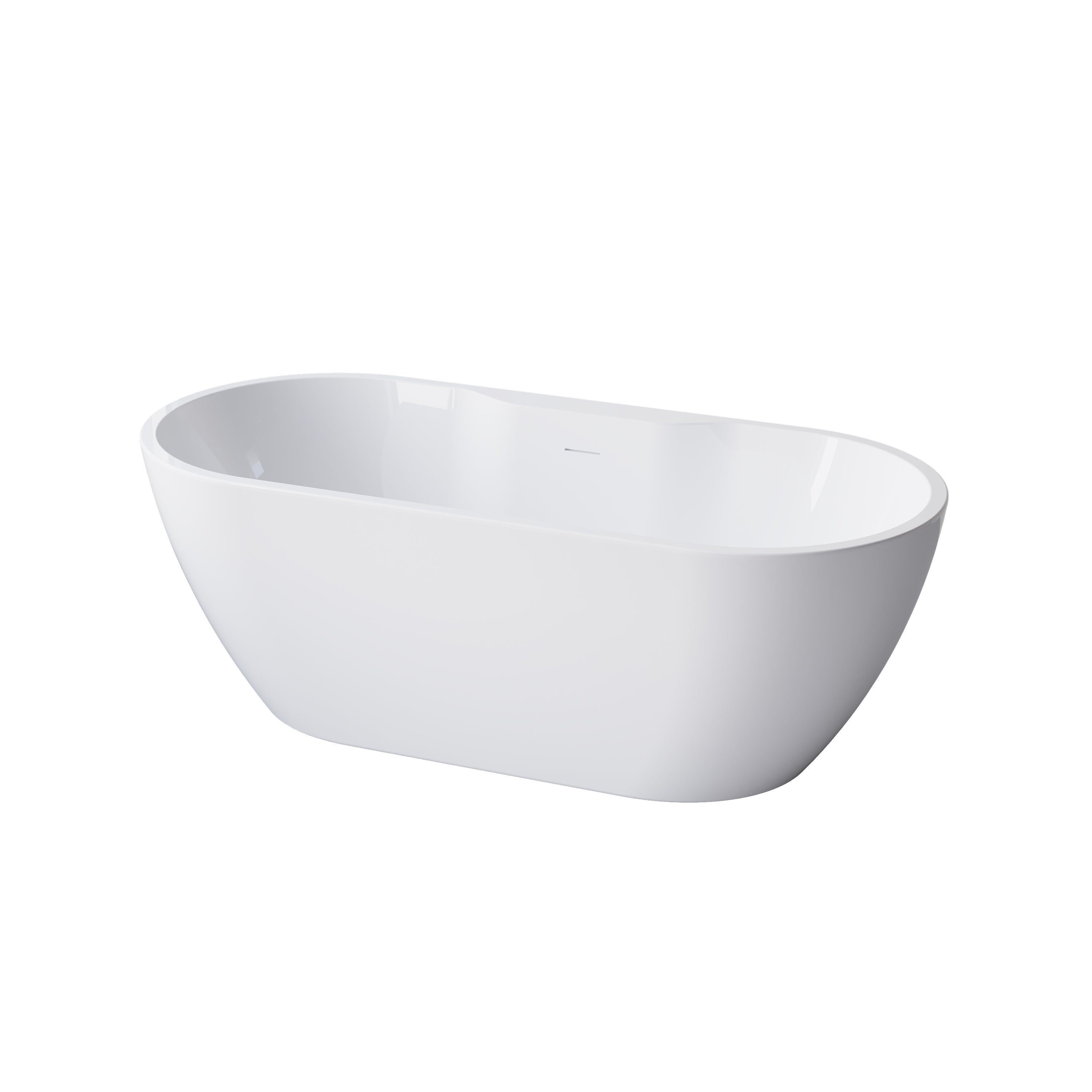 65" Glossy White Acrylic Freestanding Bathtub with Chrome Overflow and Drain, 62 Gallon
