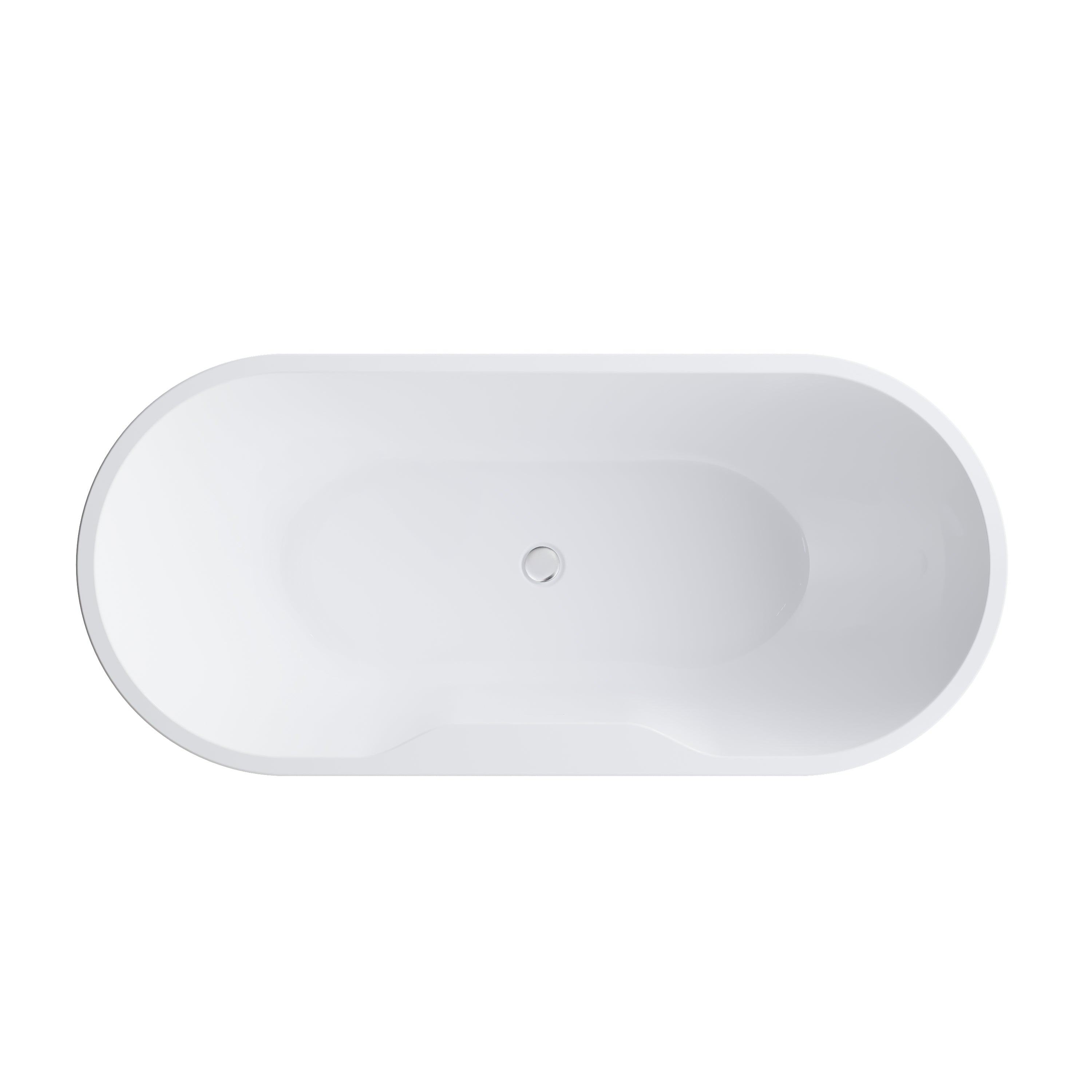 65" Glossy White Acrylic Freestanding Bathtub with Chrome Overflow and Drain, 62 Gallon