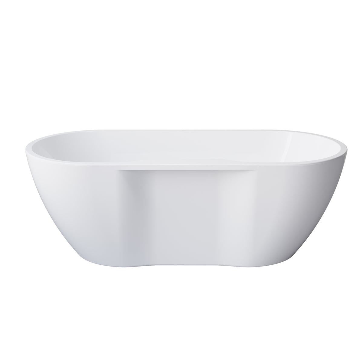 65" Glossy White Acrylic Freestanding Bathtub with Wide Deck & Open Back for Easy Faucet Installation, Chrome Overflow and Drain