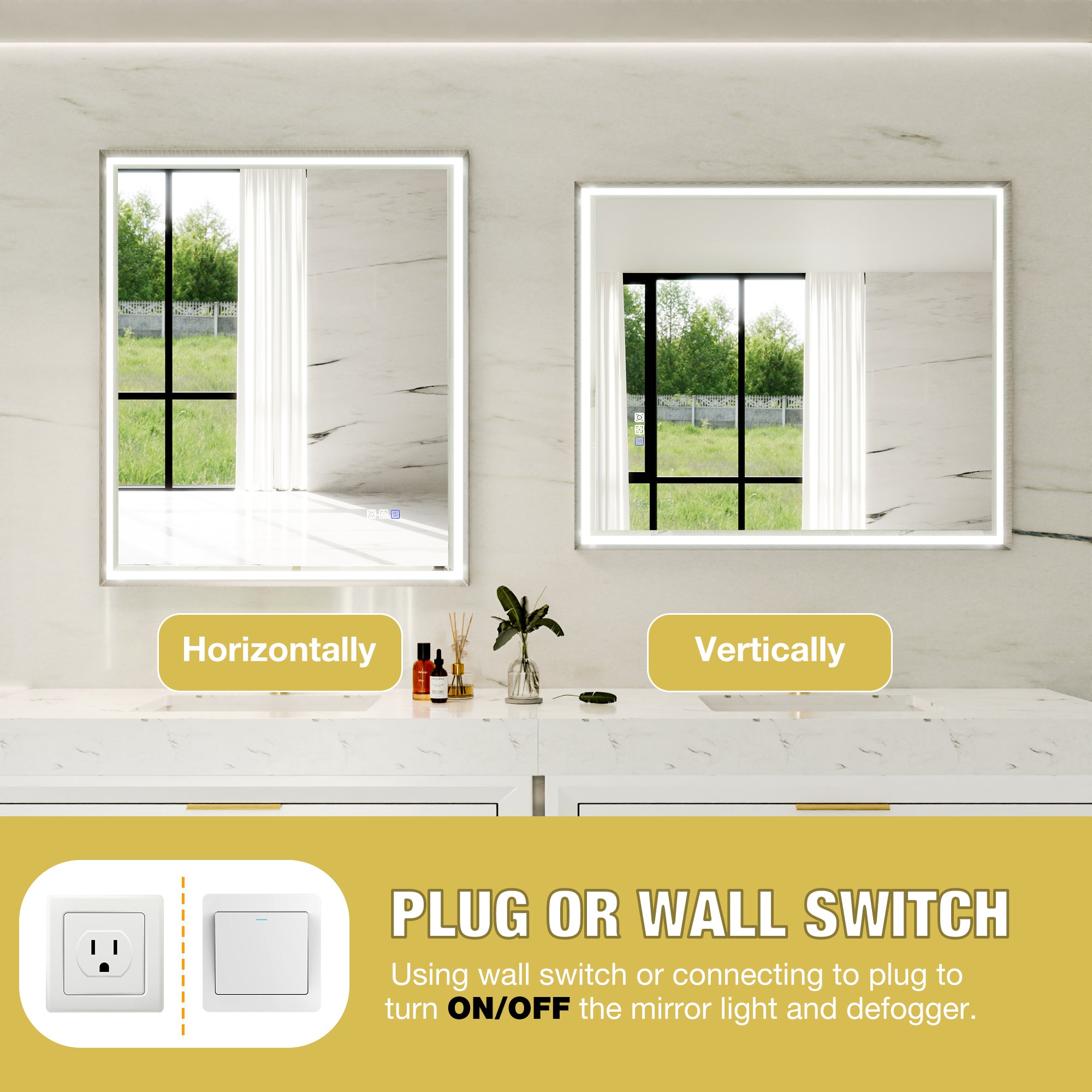 30 in. W x 36 in. Aluminum Framed LED Bathroom Mirror - Anti-Fog, Dimmable, Smart Memory, Brushed Nickel