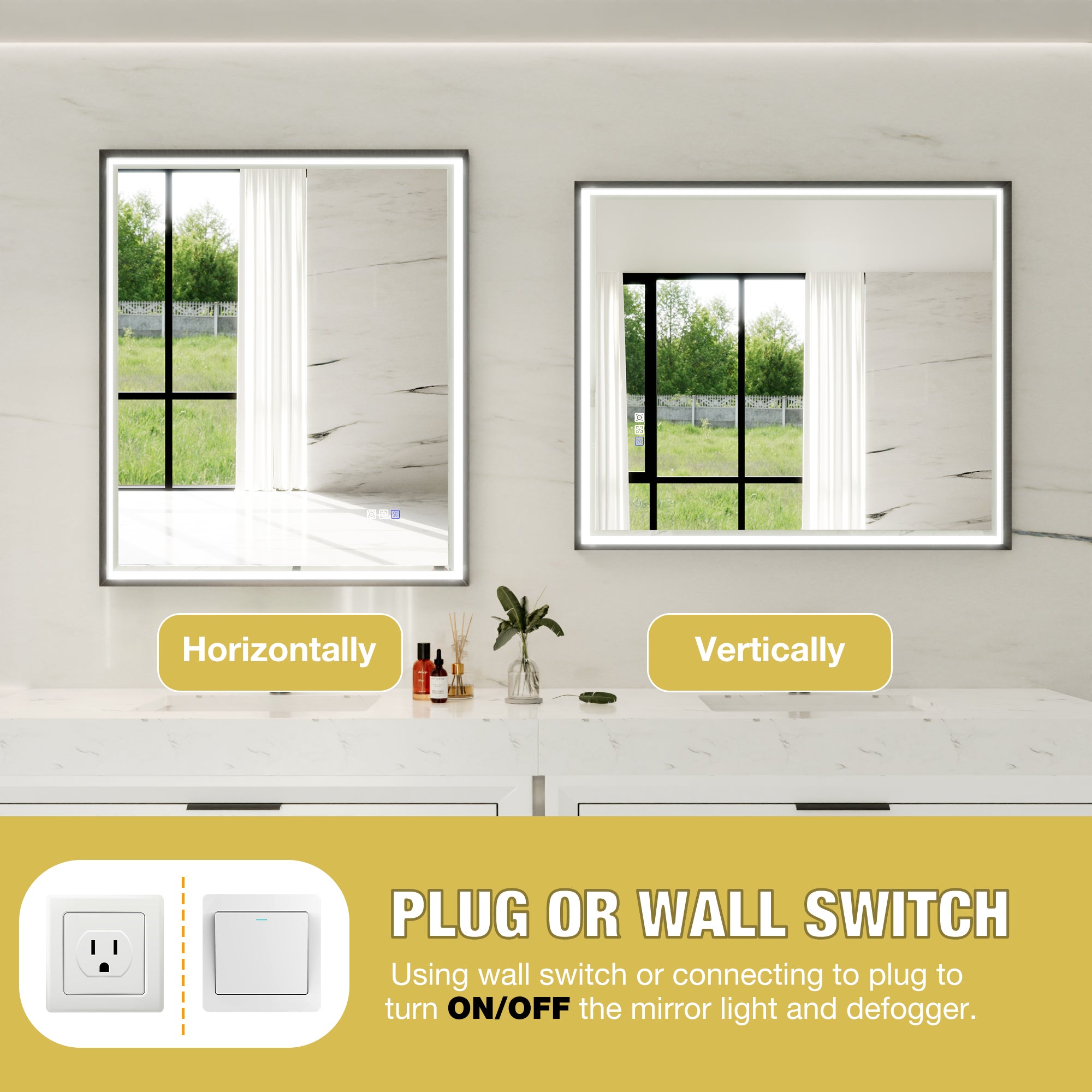 30 in. W x 36 in. Aluminum Framed LED Bathroom Mirror - Anti-Fog, Dimmable, Smart Memory, Matte Black