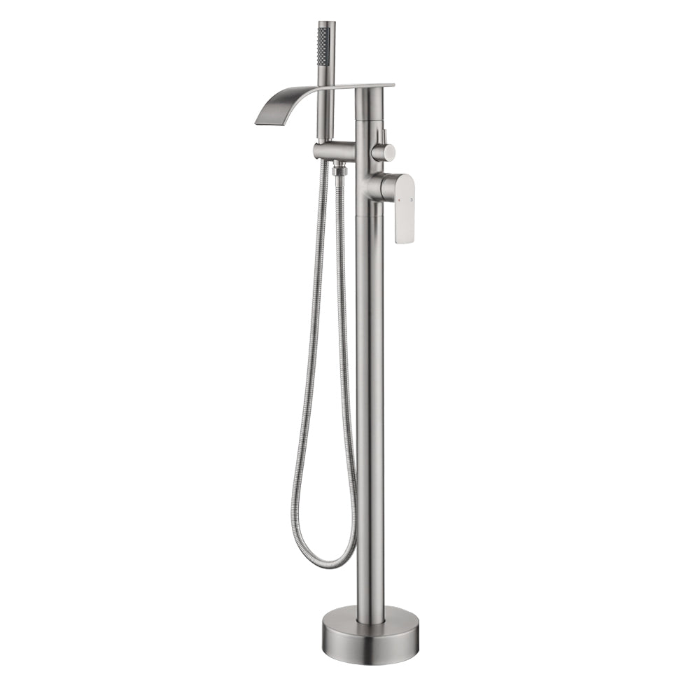 360 Degree Rotating Single Handle Dual Control Free Standing Bathtub Faucet in Brushed Nickel