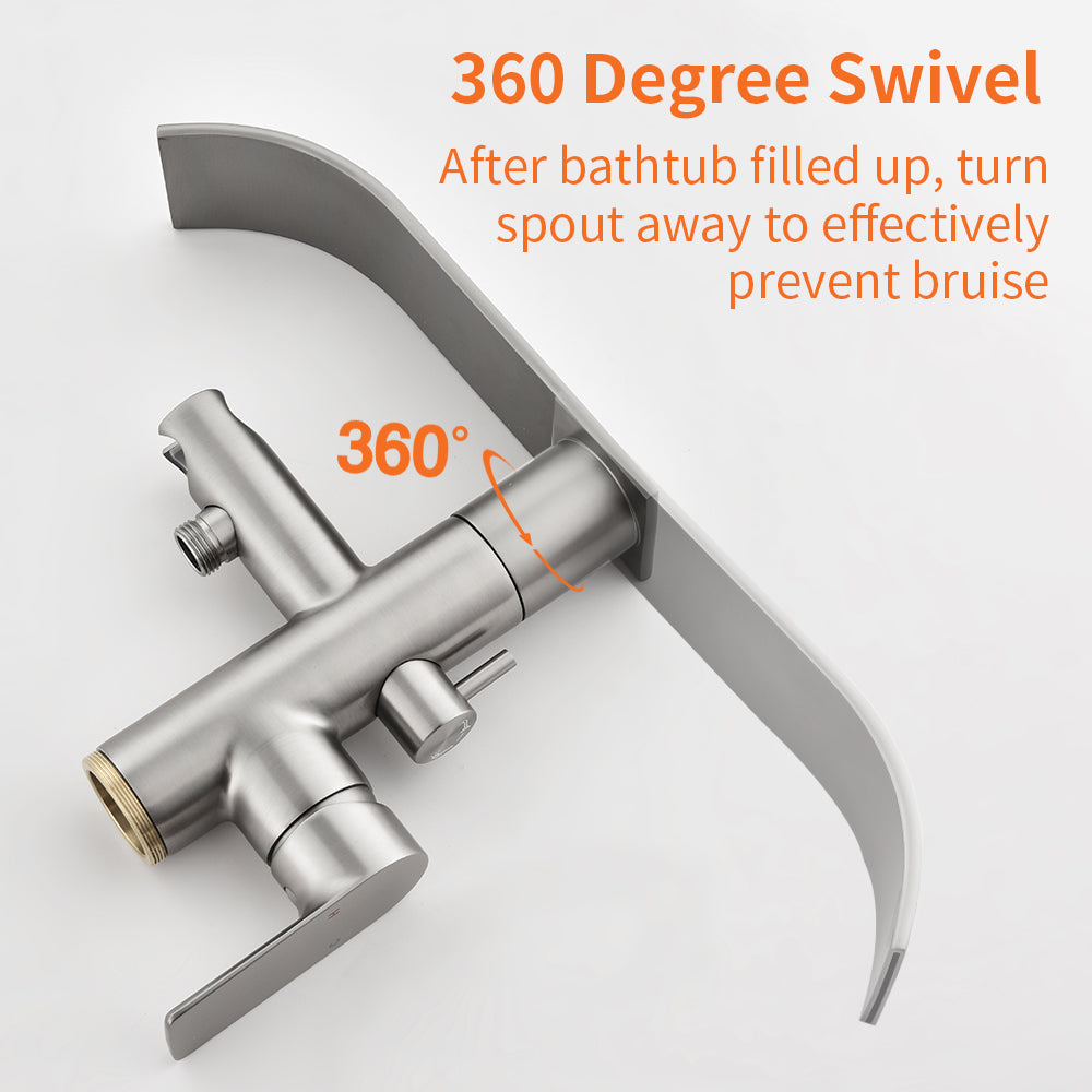 360 Degree Rotating Single Handle Dual Control Free Standing Bathtub Faucet in Brushed Nickel