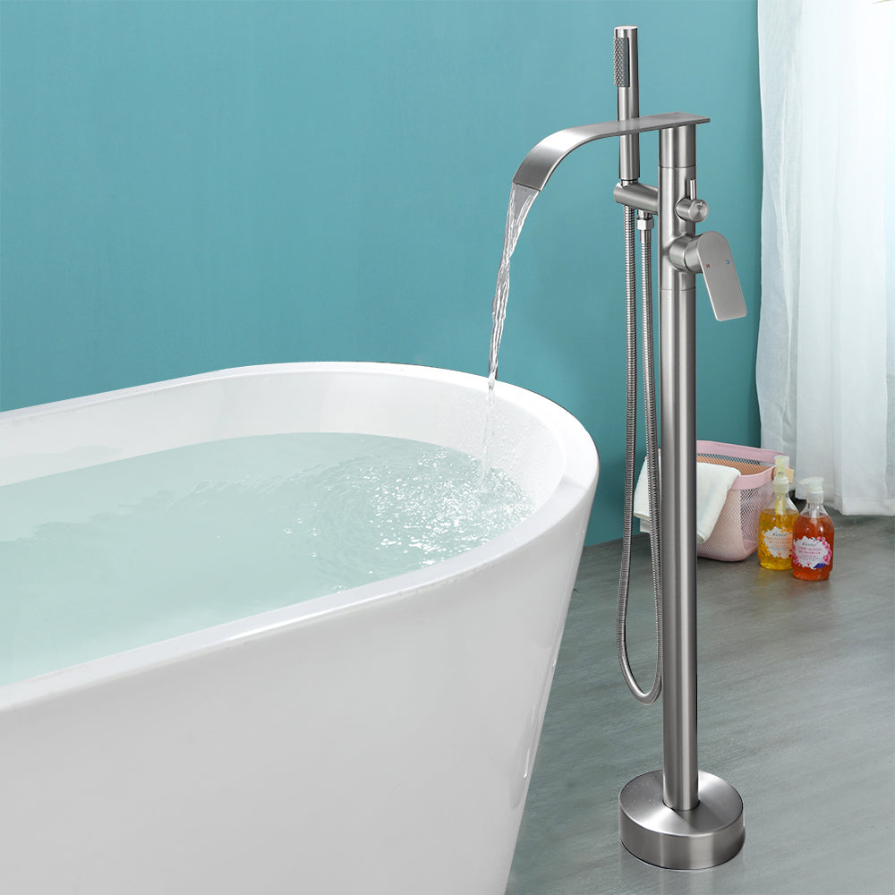 360 Degree Rotating Single Handle Dual Control Free Standing Bathtub Faucet in Brushed Nickel