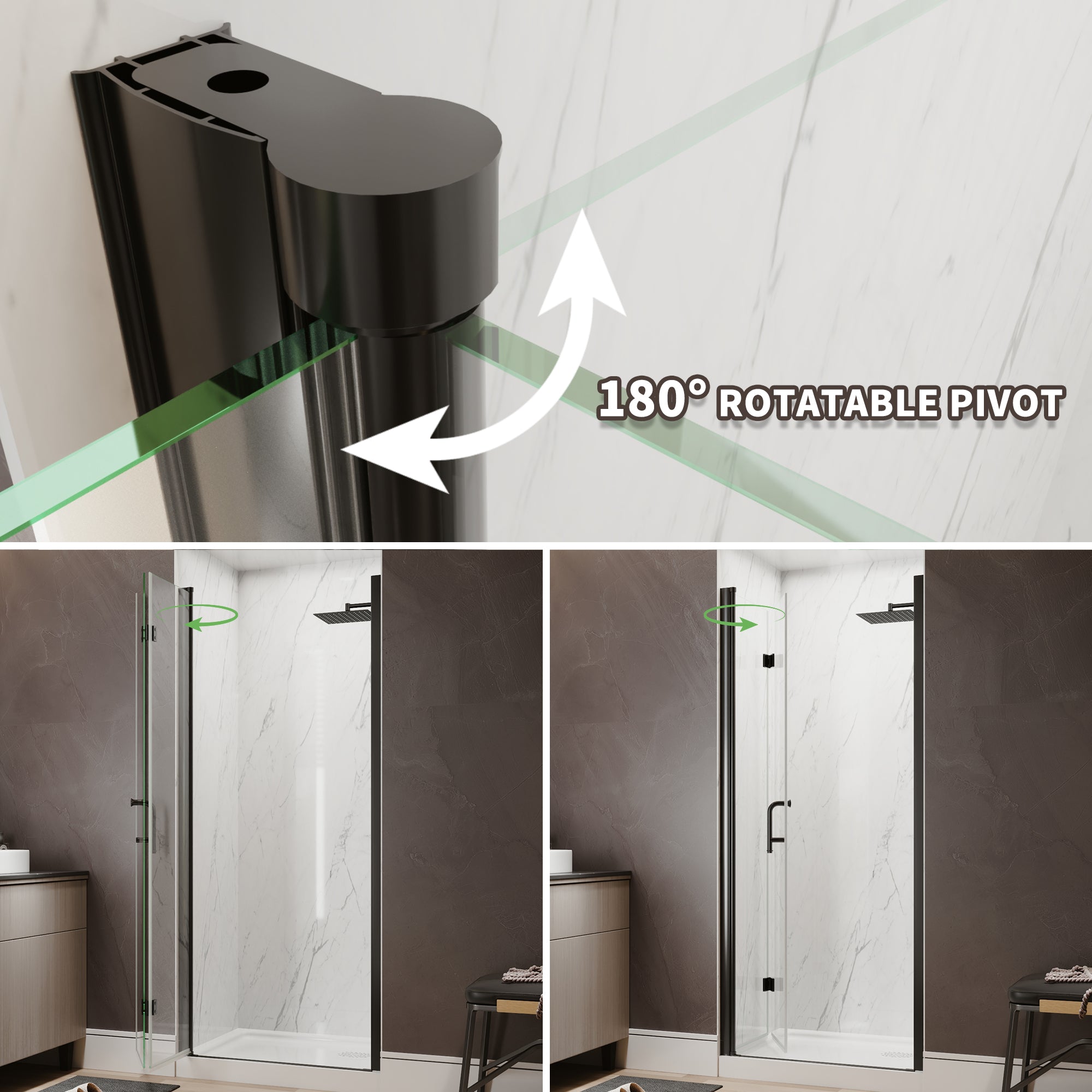 36-38 in. W x 72 in. H Modern Semi-Frameless 1/4 in. Tempered Glass Bifold Pivot Shower Door with Reversible Installation, Matte Black