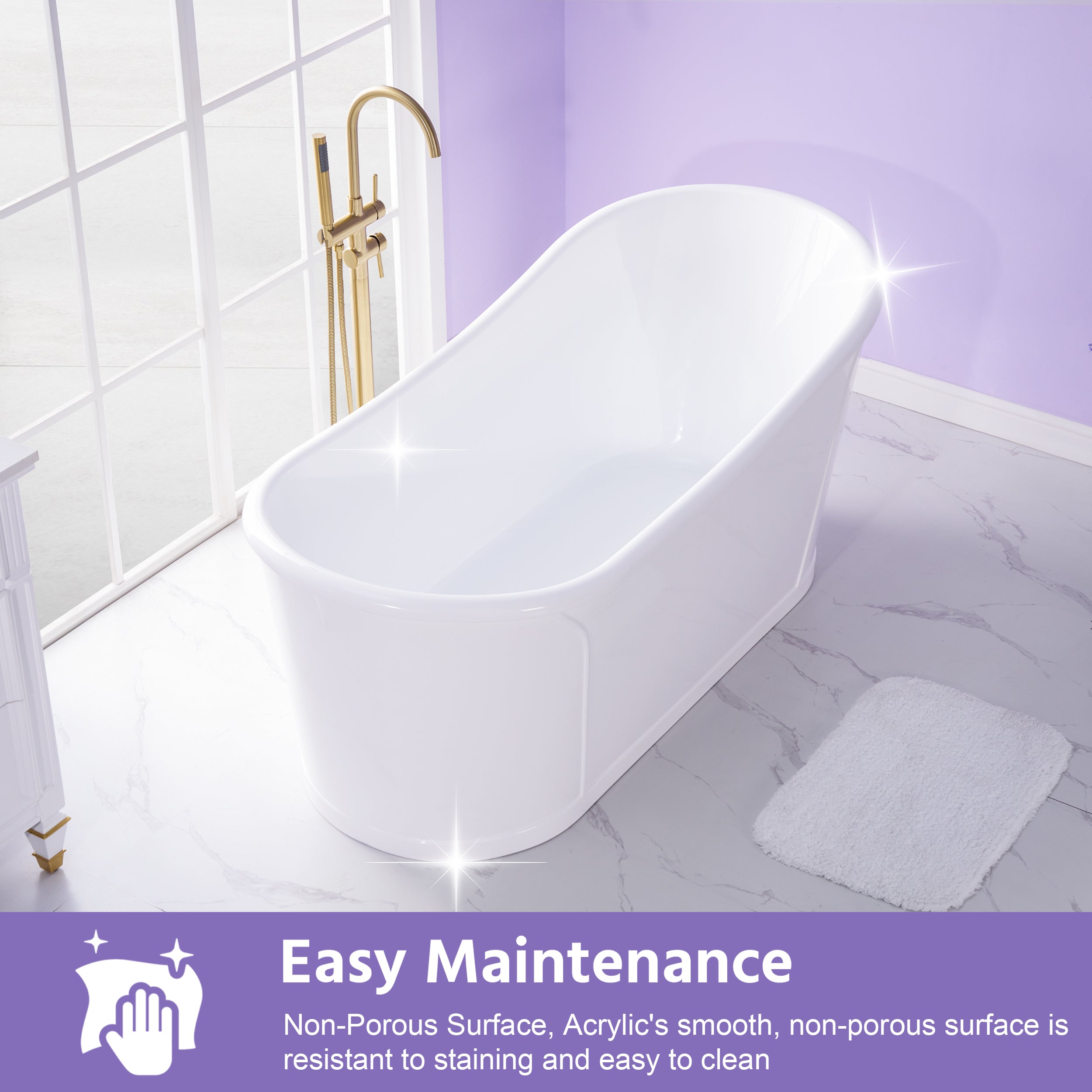 66" White Acrylic Freestanding Bathtub with Integrated Slotted Overflow