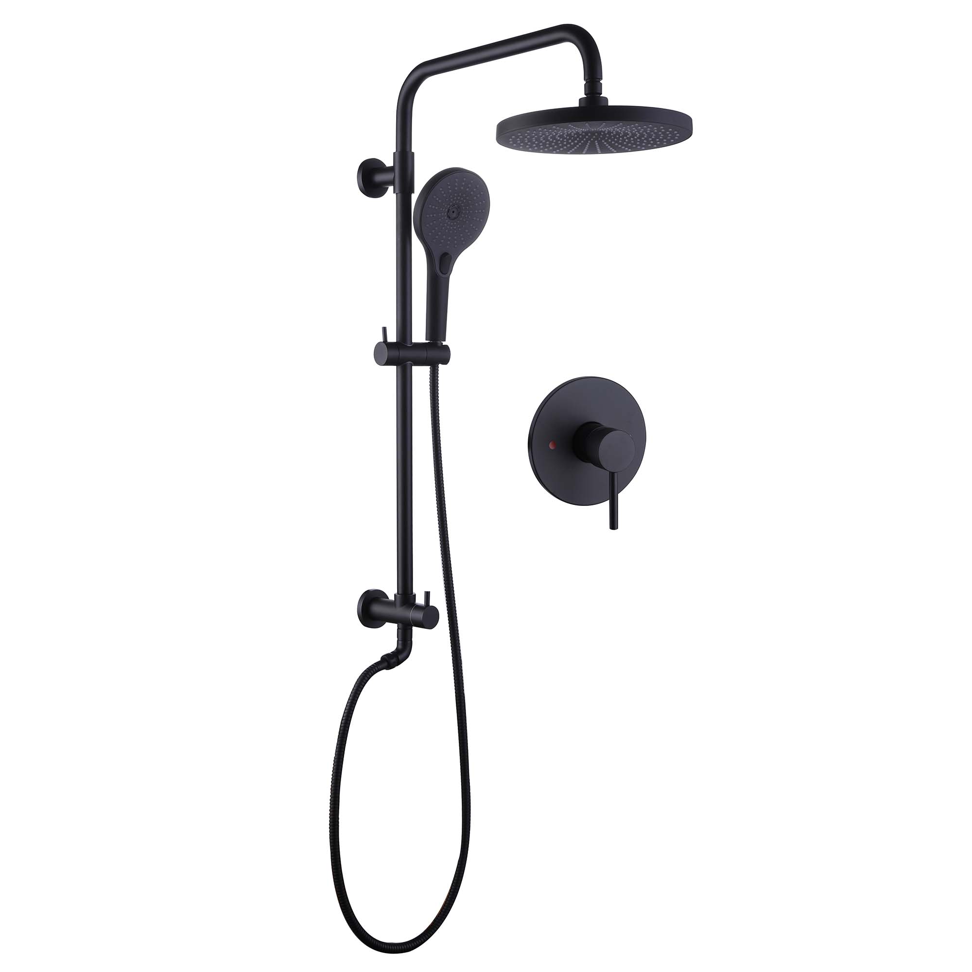 Wall Mounted Multifunctional Complete Shower System with Drain Valve in Matte Black