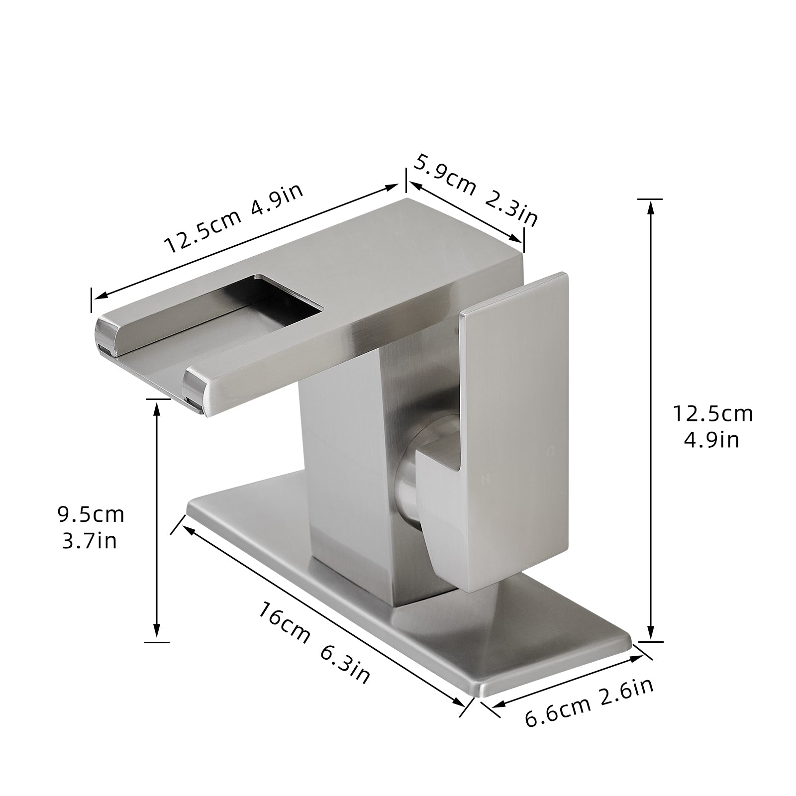 Single Handle LED Waterfall Bathroom Sink Faucet with Deck Plate, Temperature-Sensitive 3-Color Light