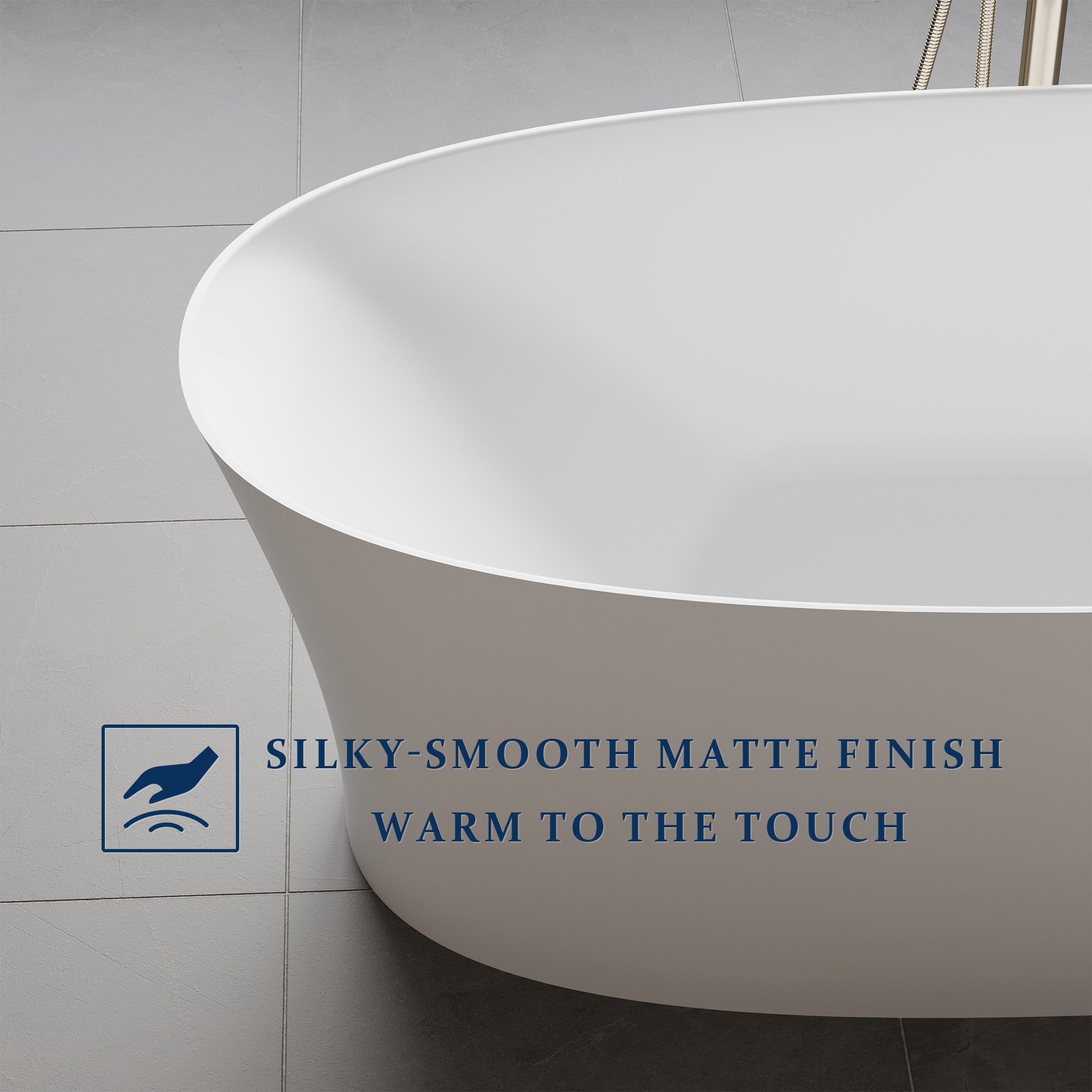 67" Matte White Freestanding Solid Surface Bathtub with Overflow and Drain, 74 Gallons