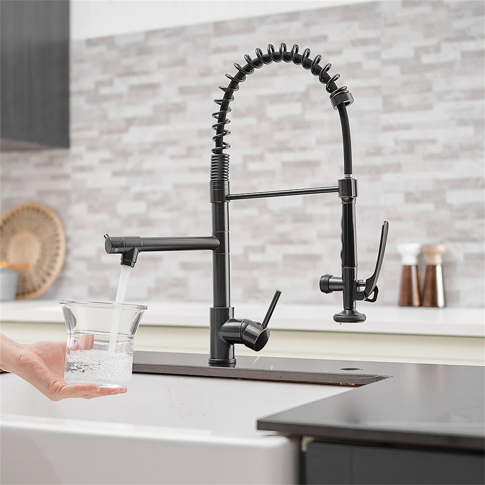Pull Down Double Handle Kitchen Sink Faucet in Oil Rubbed Bronze