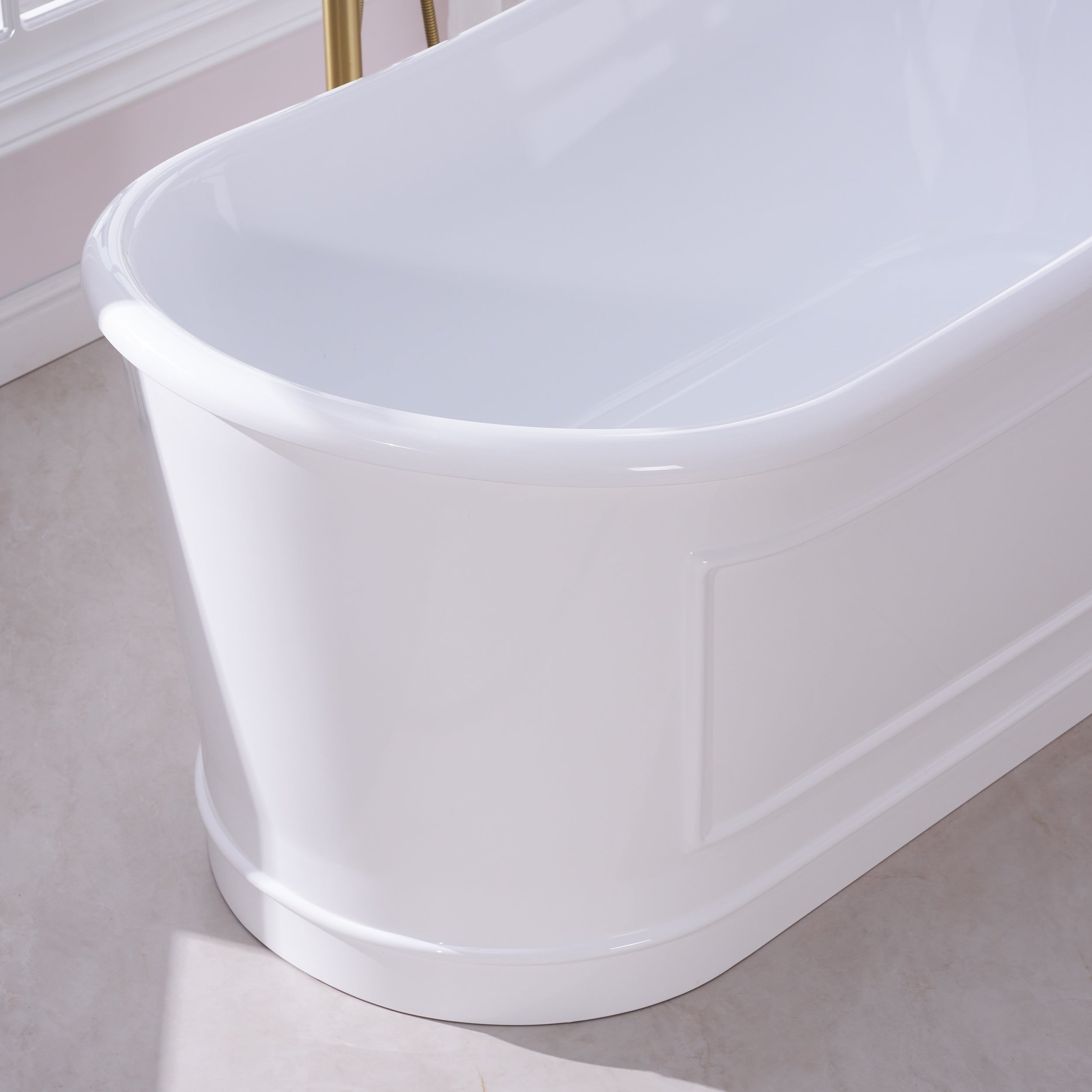 66" Glossy White Acrylic Freestanding Bathtub with Integrated Slotted Overflow