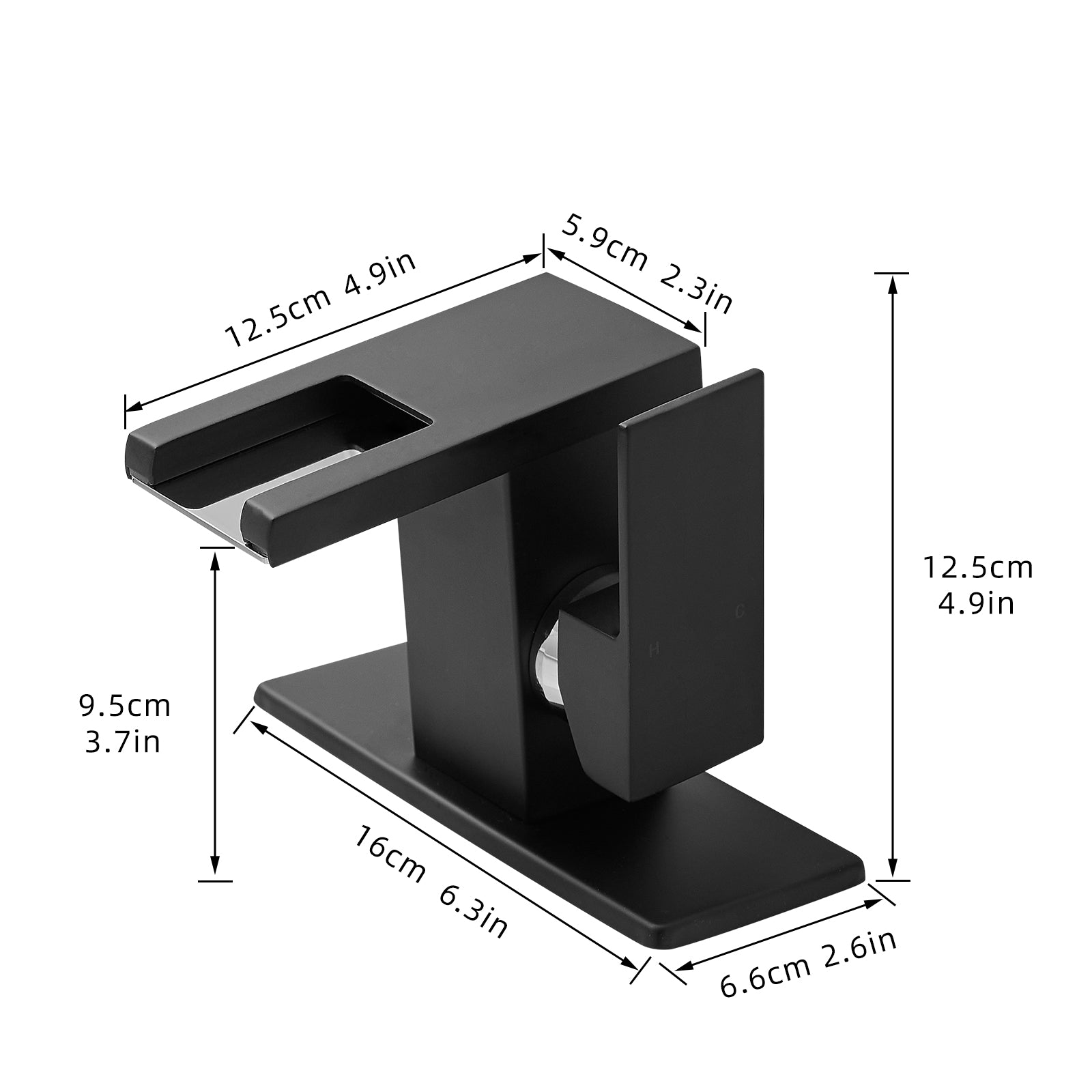 Single Handle LED Waterfall Bathroom Sink Faucet with Deck Plate, Temperature-Sensitive 3-Color Light