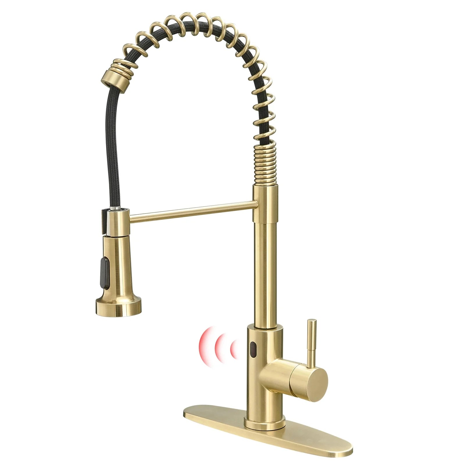 Single Handle Touch Pull Down Sprayer Kitchen Faucet with Deckplate and 360° Rotation Brushed Gold