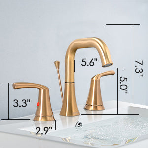 Brushed Gold 8 Inch Widespread Bathroom Faucet 2 Handle with Pop Up Drain