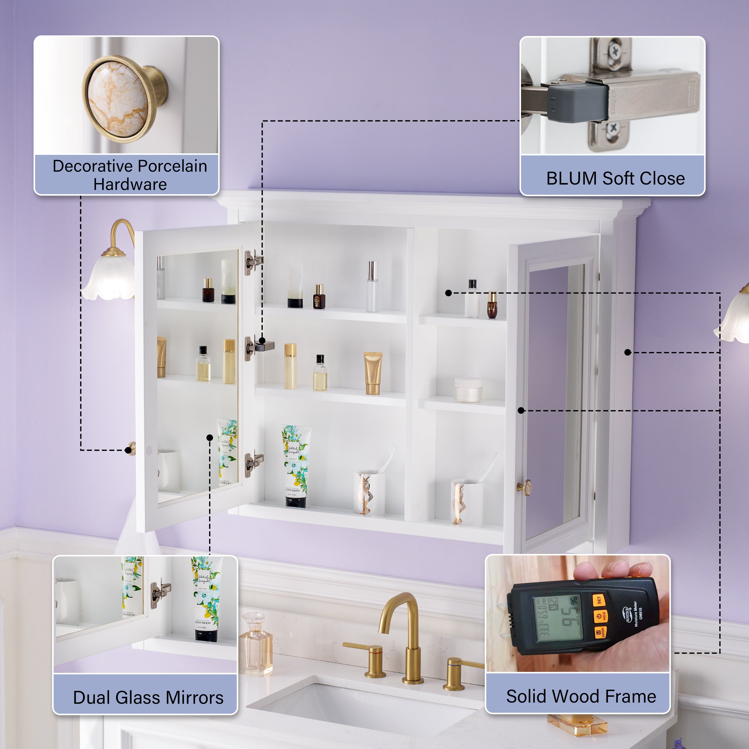 40 in. W x 30 in. H Solid Wood Surface-Mount Medicine Cabinet with Mirror, Z-Bar Hangs Vertically