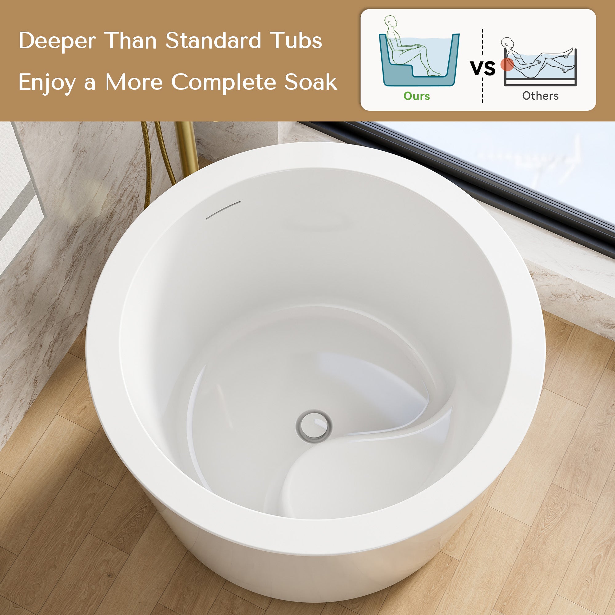41 in. x 41 in. Acrylic Round Freestanding Soaking Bathtub with Groove Overflow and Pop-up Drainer