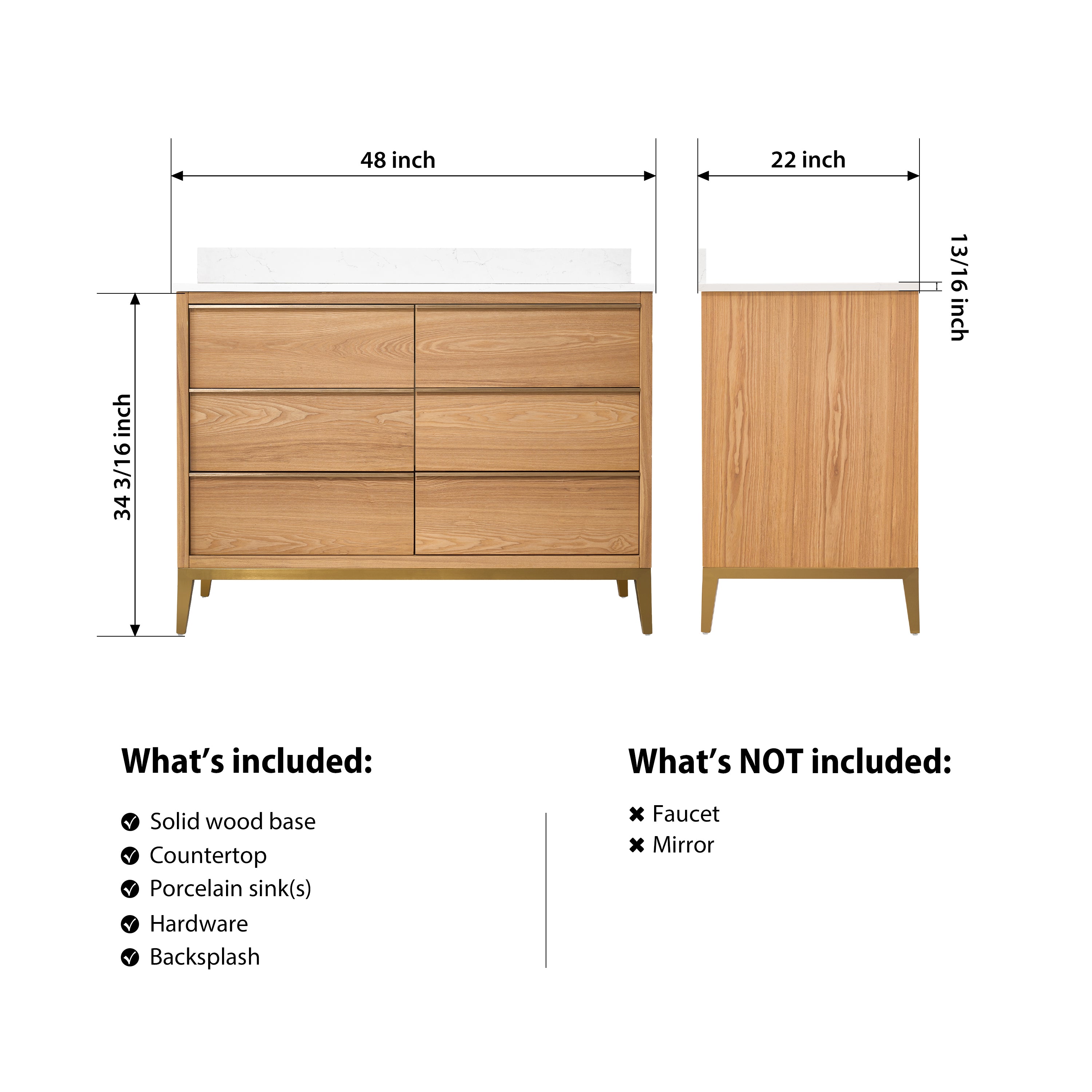 48 in. Bathroom Vanity in Light Oak with Carrara White Quartz Vanity Top