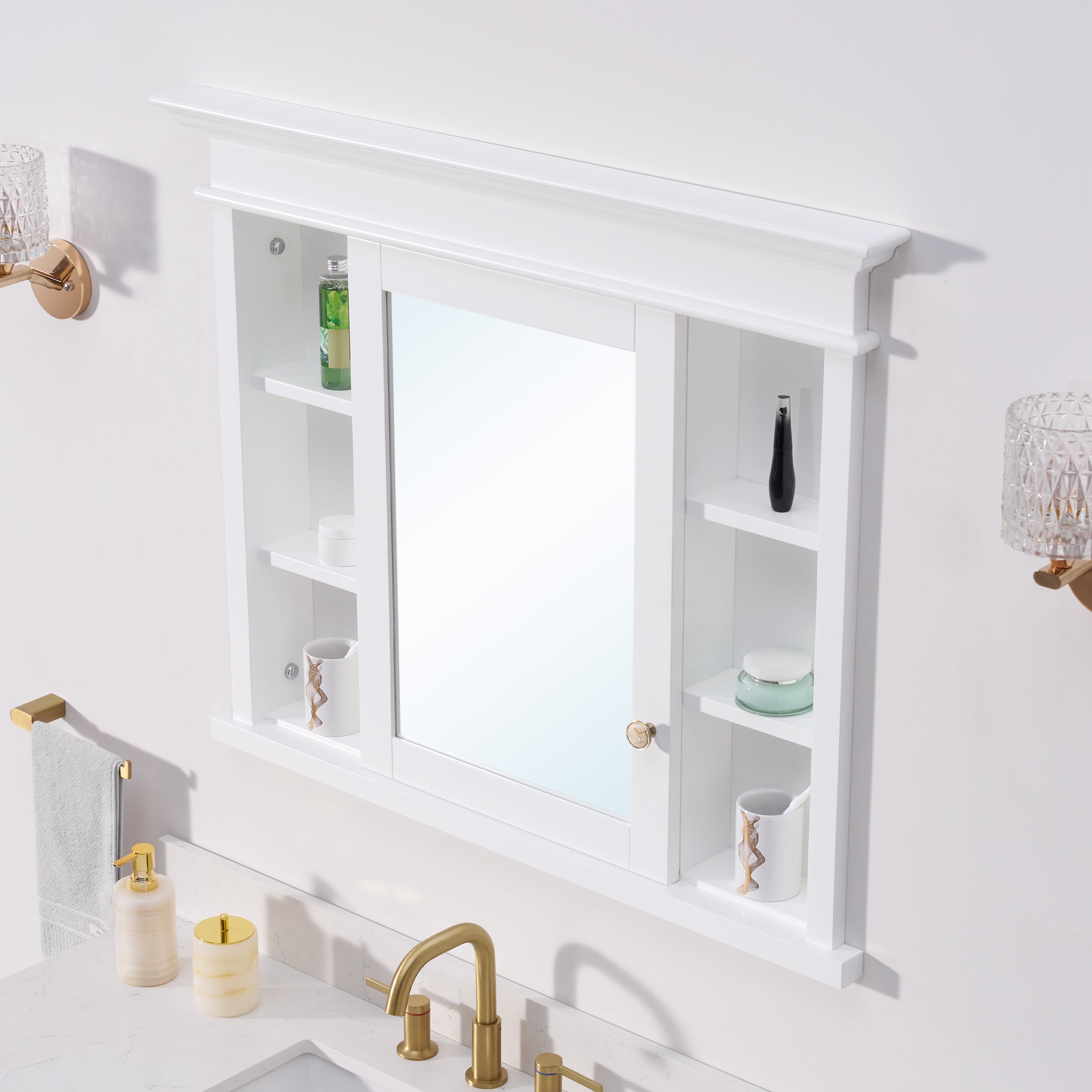 40 in.W x 32 in.H Recessed Bathroom Solid Wood Medicine Cabinet with Mirror in White