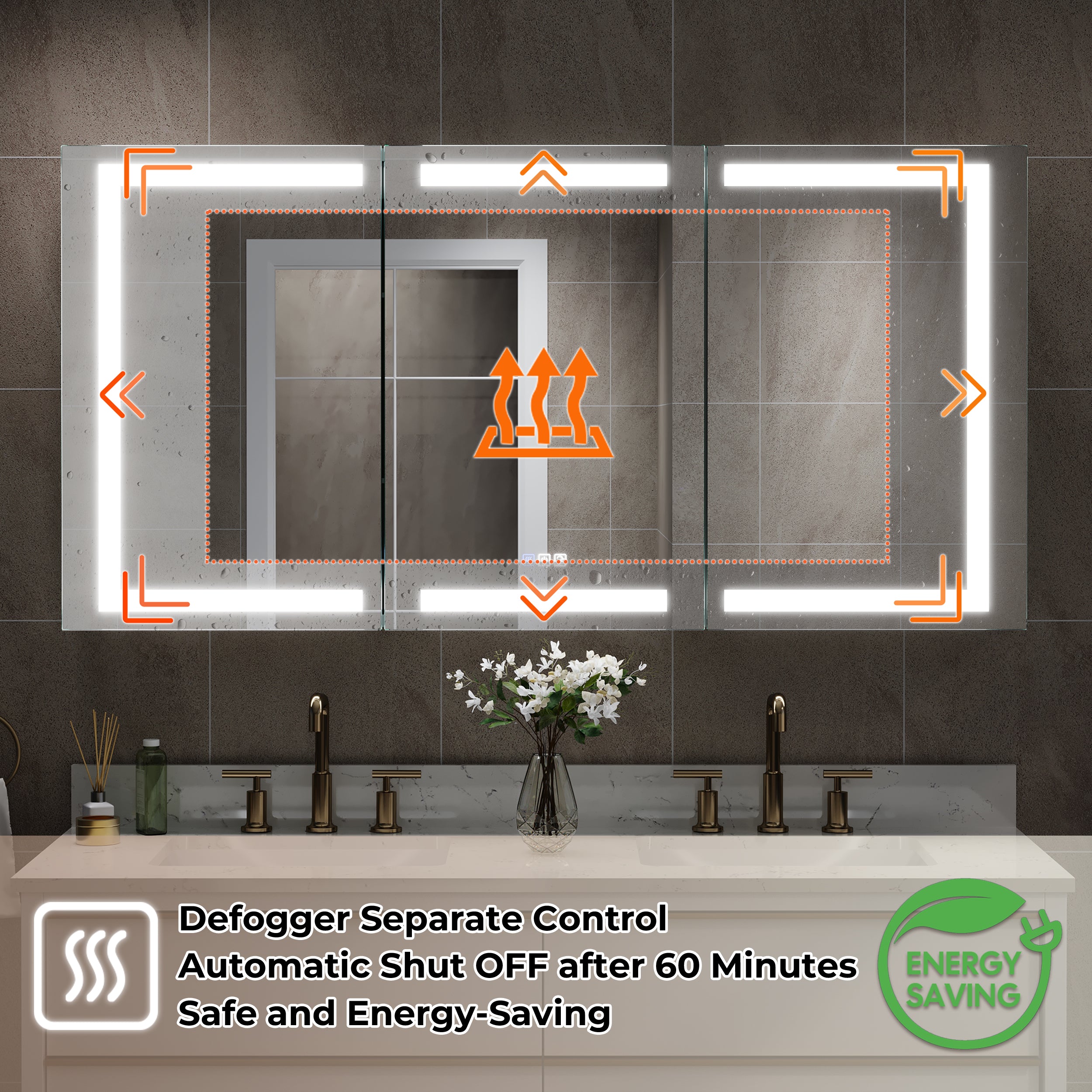 60 in. x 30 in. LED Lighted Aluminum Bathroom Medicine Cabinet with Anti-Fog, Dimmable Lighting, Outlet, Surface or Recessed Mount