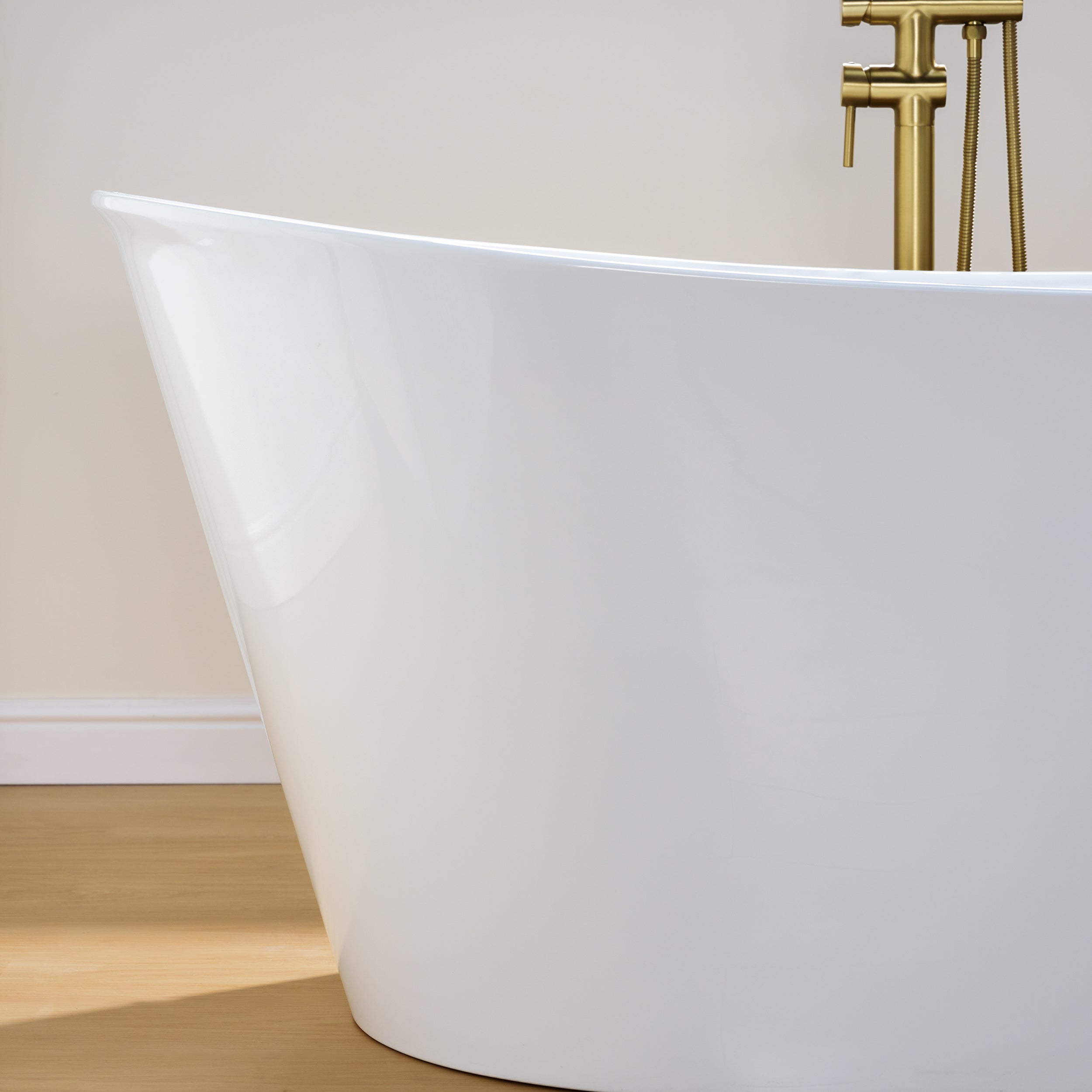 66" Freestanding Glossy White Acrylic Bathtub with Overflow and Drainage