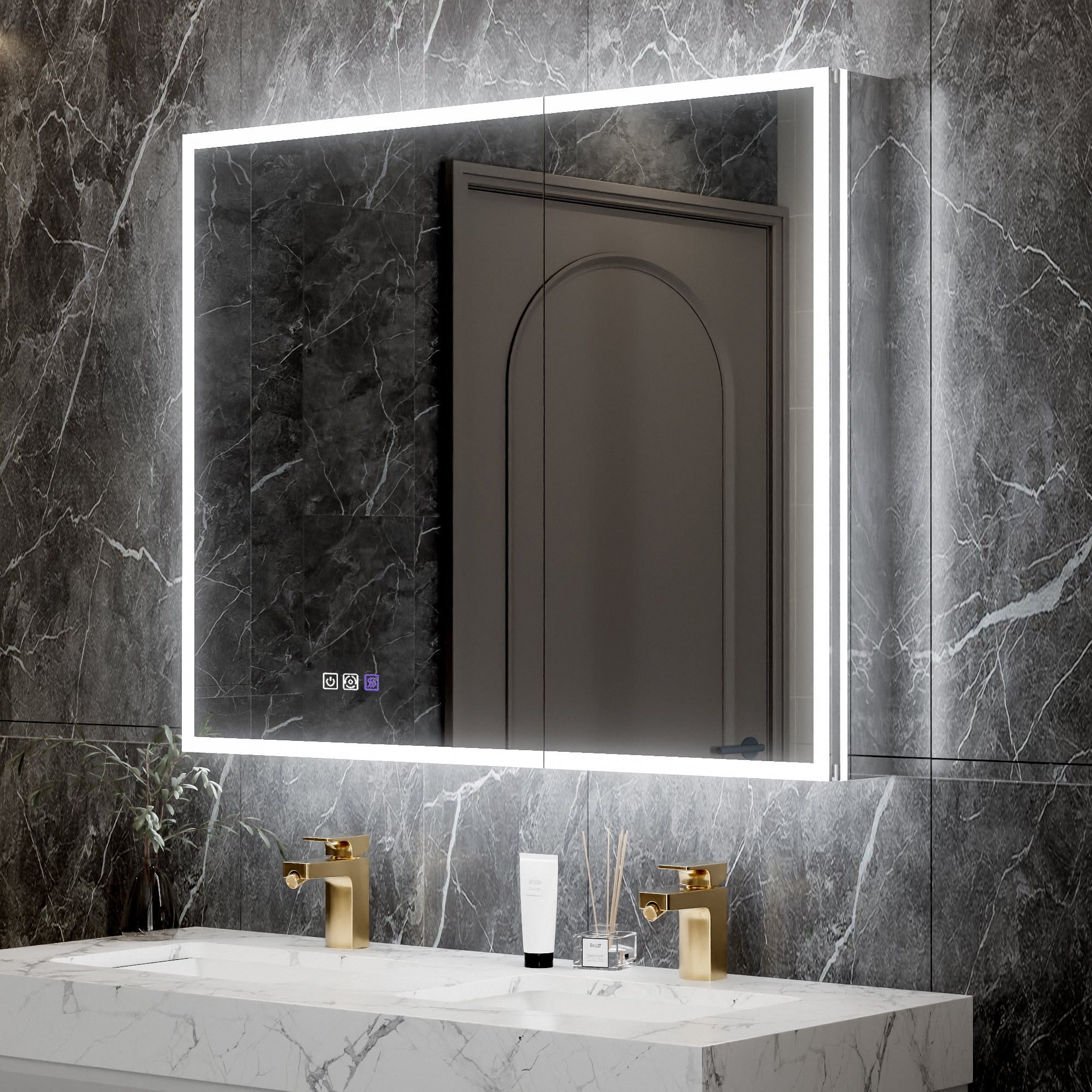 40 in. x 32 in. Recessed/Surface Mount LED Medicine Cabinet with 5X Magnifier Mirror, Aluminum Frame