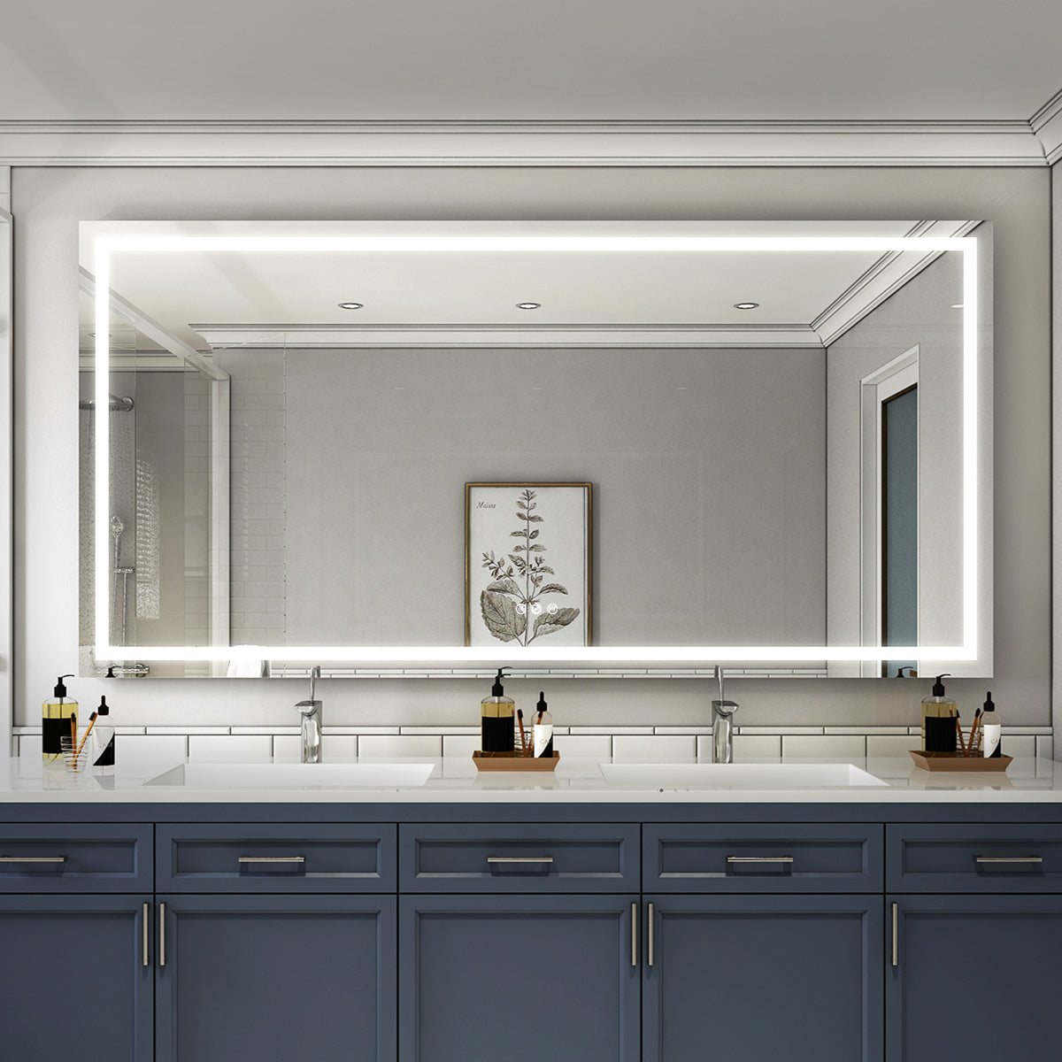 84 x 42 Inch LED Bathroom Mirror with Adjustable Color, Dimmable & Anti-Fog, Horizontal/Vertical Mount, IP44 Waterproof