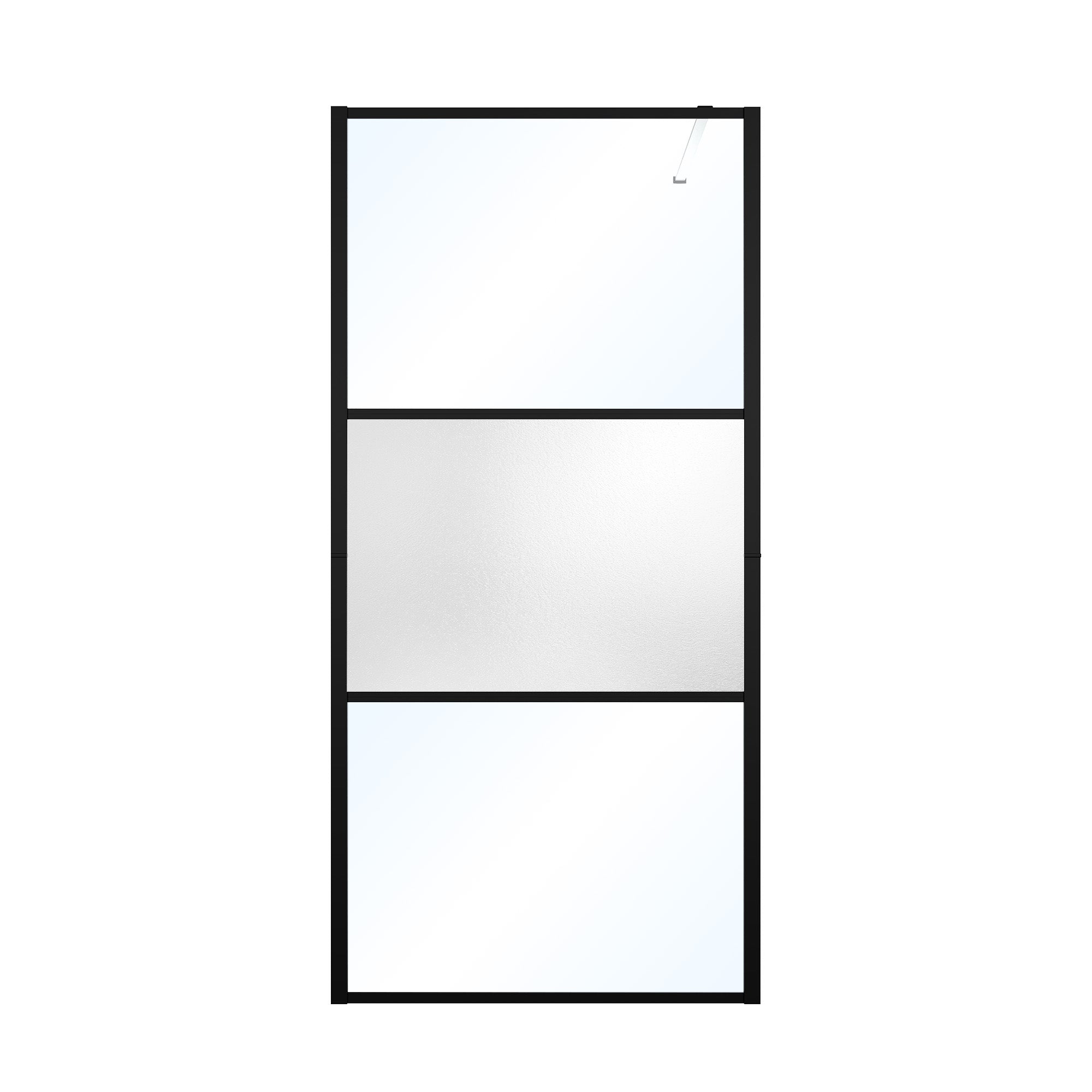 33 5/8-34” x 72” Frosted Tempered Glass Shower Door Panel, Fixed Walk-In Shower Screen with Matte Black Frame