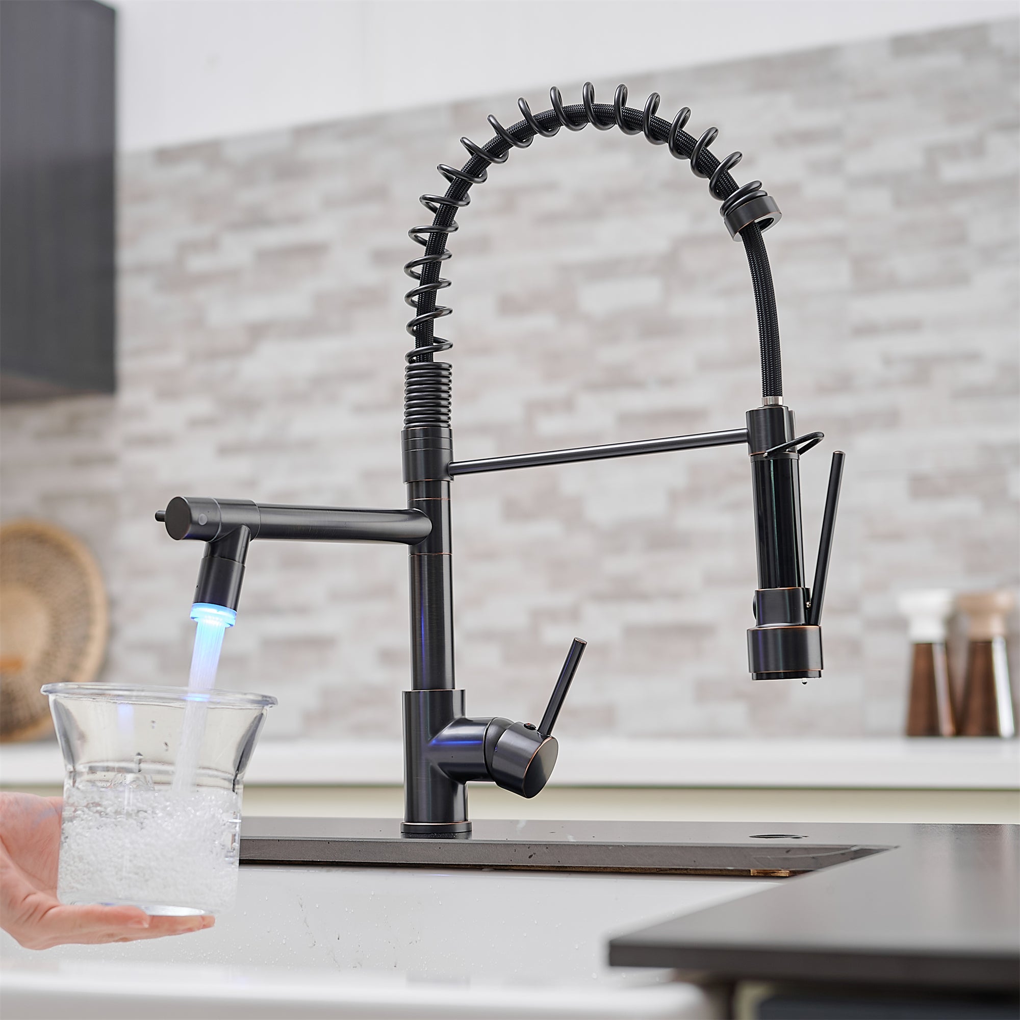 Pull Down Kitchen Faucet with Sprayer and LED Light in Oil Rubbed Bronze