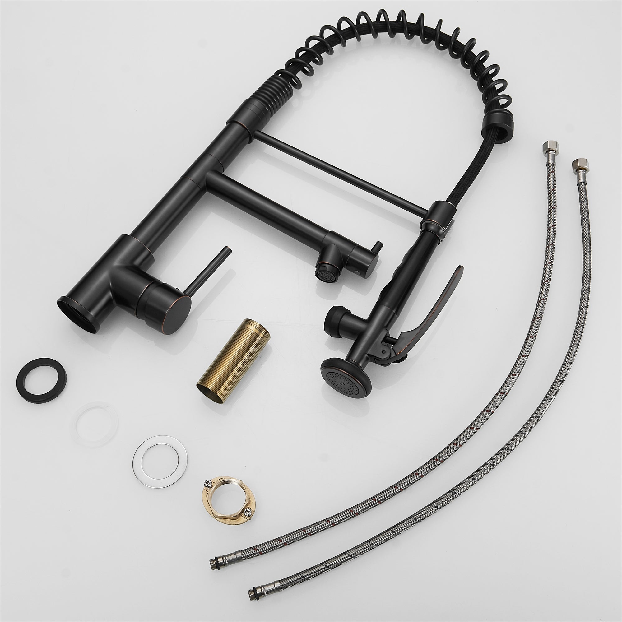 Pull Down Double Handle Kitchen Sink Faucet in Oil Rubbed Bronze