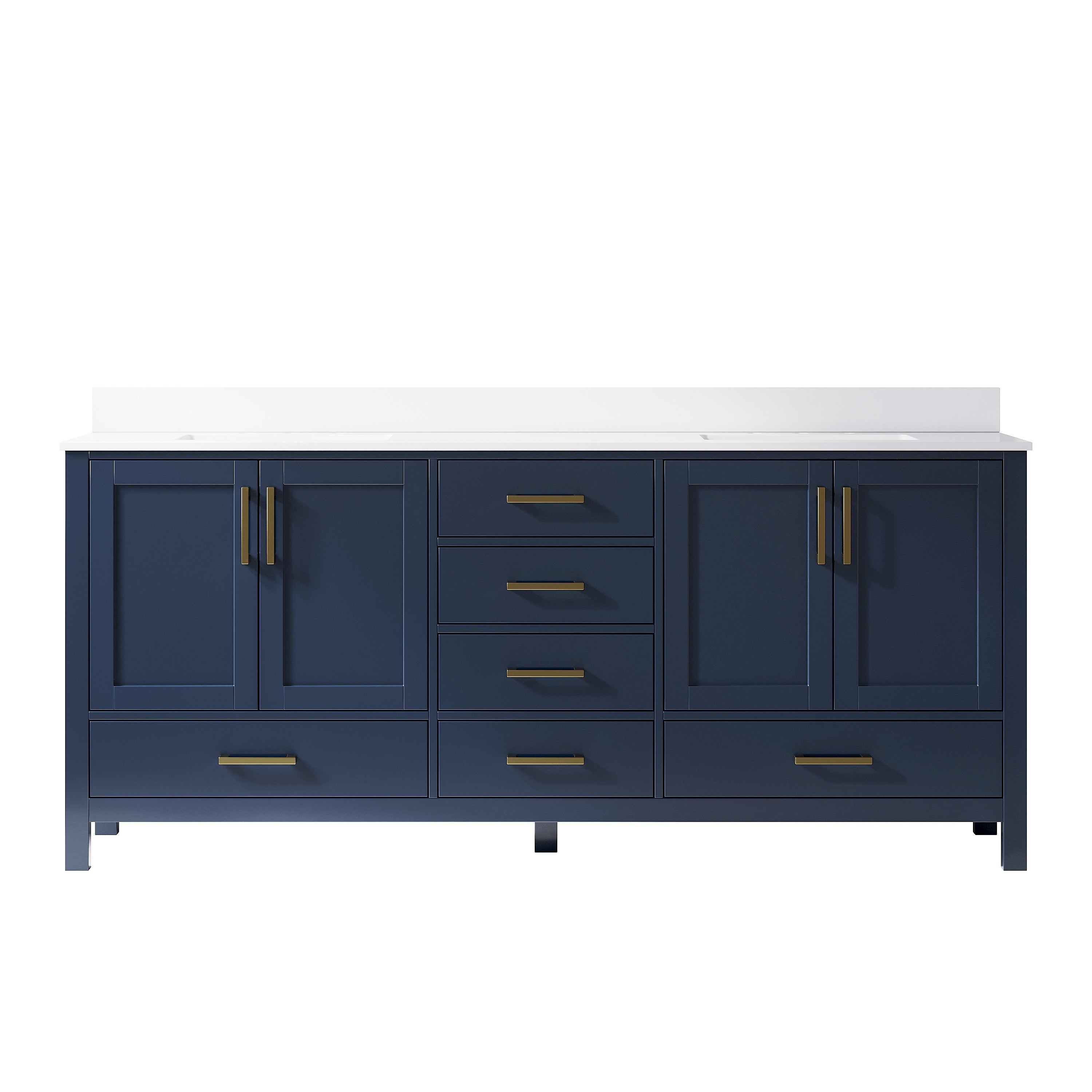 80 Inch Freestanding Solid Wood Bathroom Vanity with Carrara Cultured Marble Top, 4 Soft-Close Doors & 6 Dovetail Drawers, Navy Blue