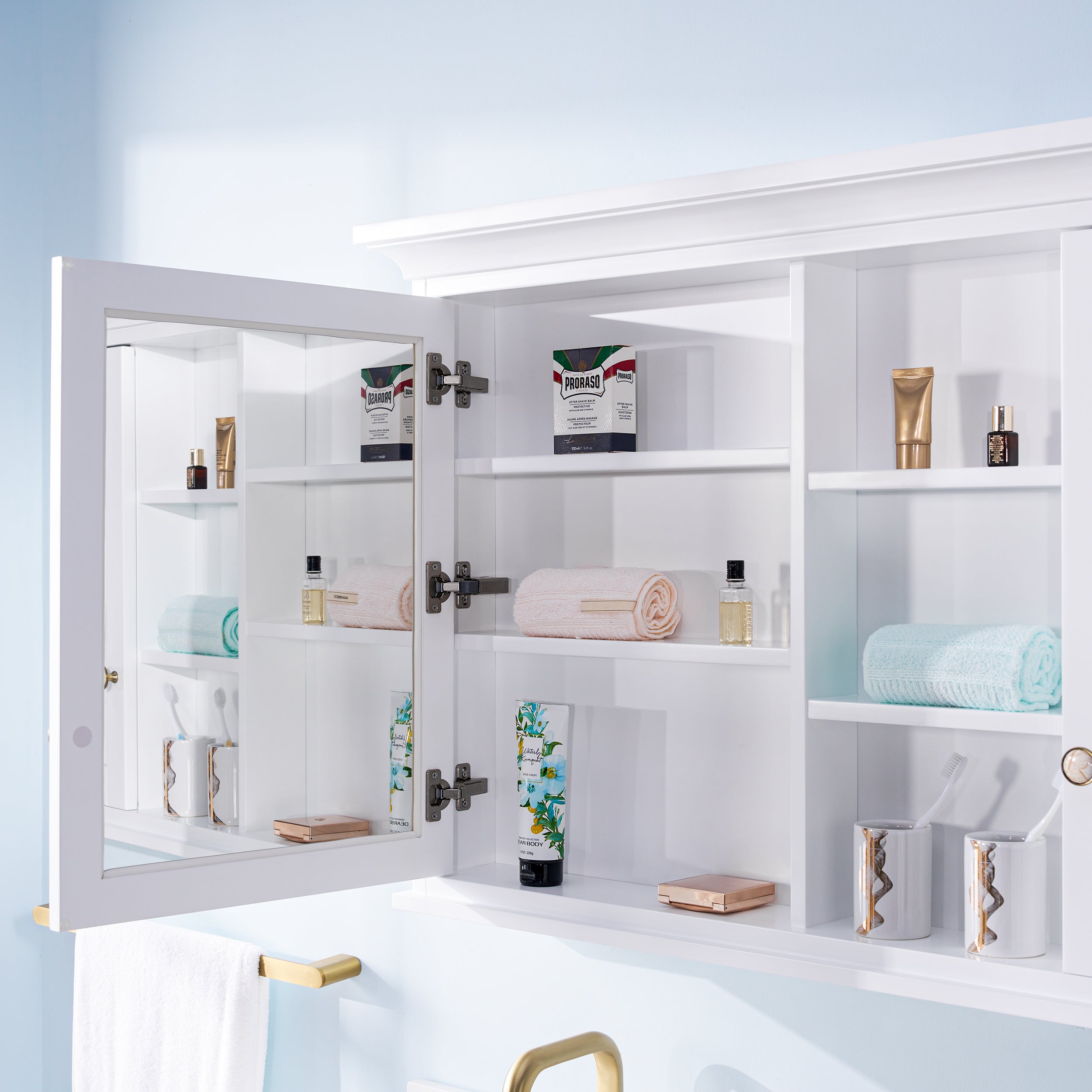 55 in.W x 30 in.H Surface-Mount Solid Wood Medicine Cabinet with Mirror, Z-bar Hangs Vertically