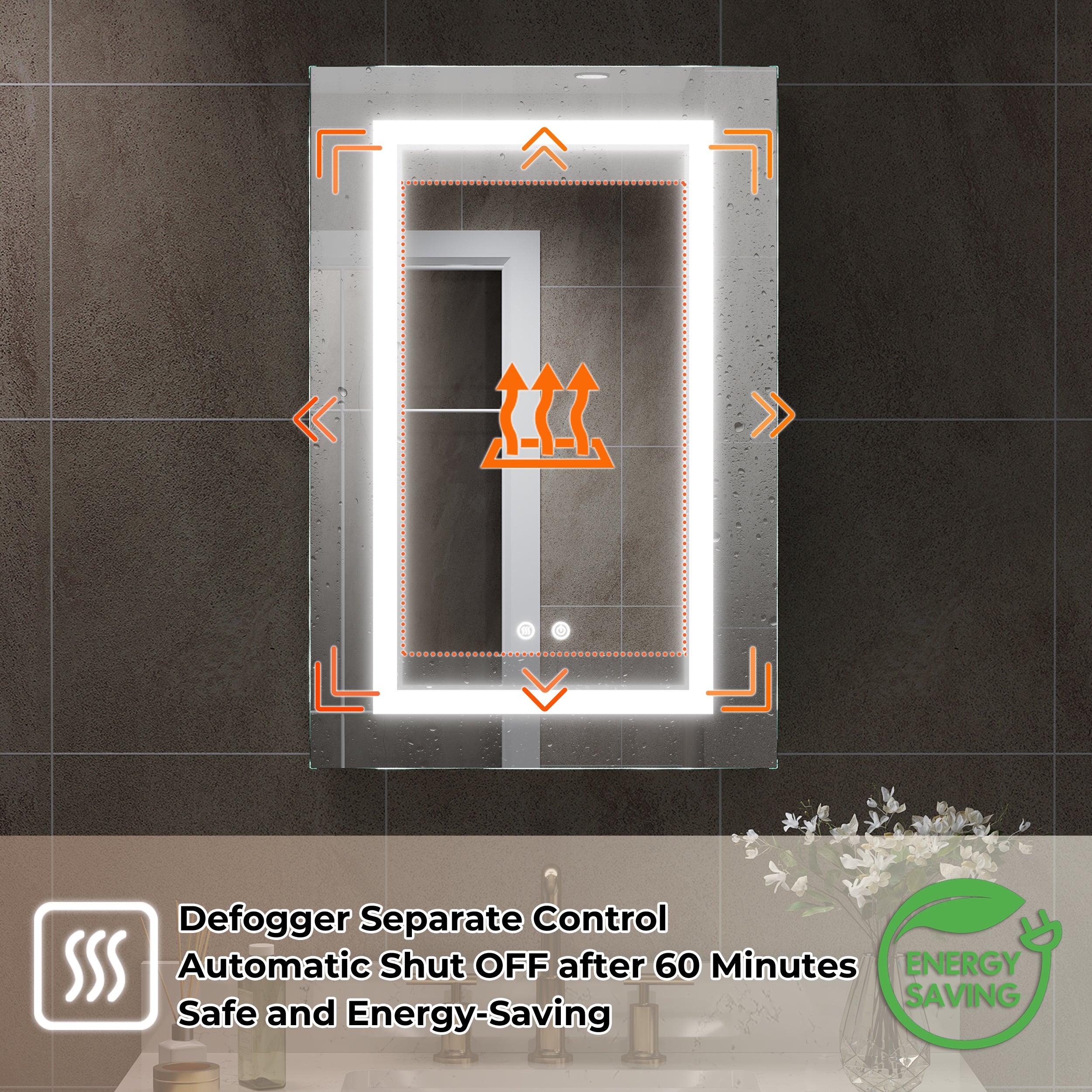 20 in. x 30 in. LED Lighted Surface/Recessed Mount Silver Mirrored Medicine Cabinet with Outlet Right Side