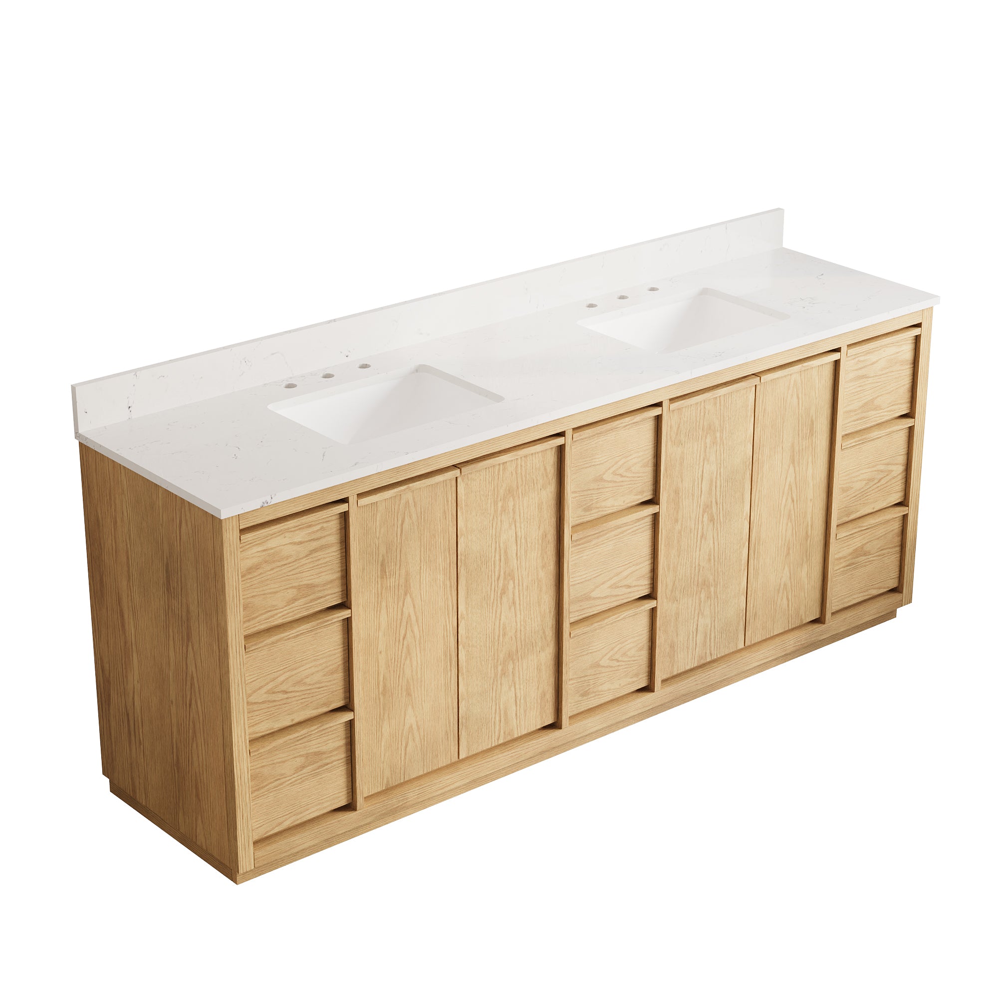 84 Inch Oak Soild Wood Bathroom Vanity with Double Undermount Sinks, 9 Dovetail-constructed Drawers and 4 Soft-close Doors