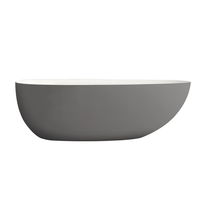 71" Stone Resin Solid Surface Matte Flatbottom Freestanding Bathtub Inside White Outside Dark Grey