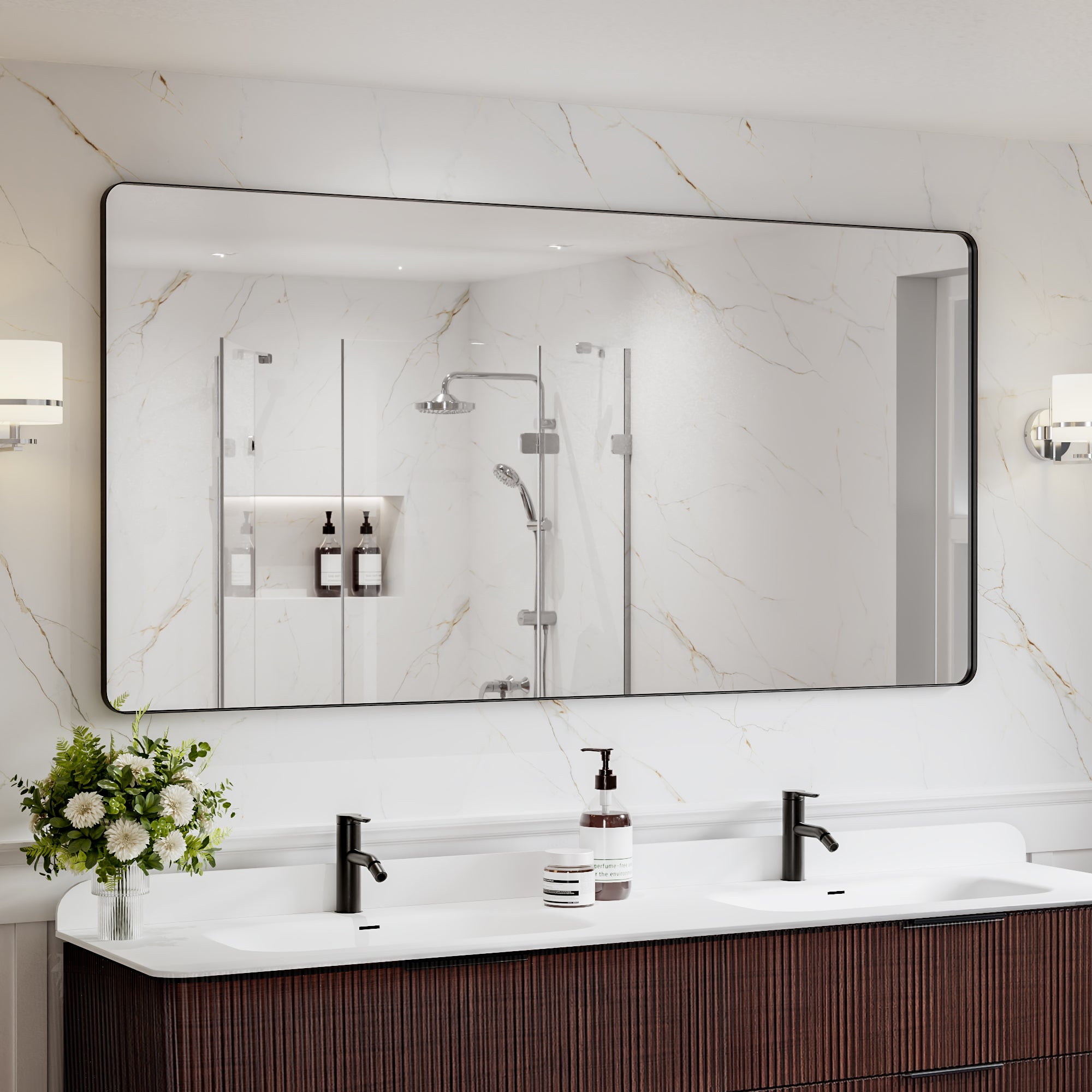 72 in. W x 36 in. H Black Bathroom Wall Mirror, Minimalist Aluminum Framed Vanity Mirror (Vertical/Horizontal)