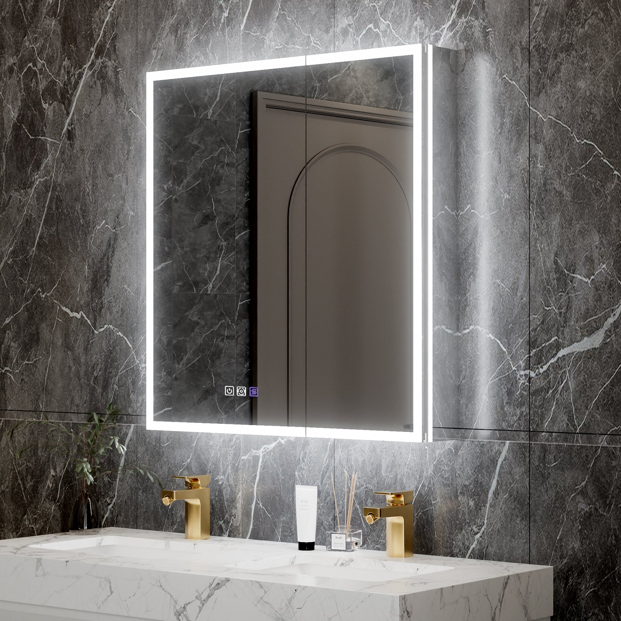 30 in. x 32 in. Recessed/Surface Mount LED Medicine Cabinet with 5X Magnifier Mirror, Aluminum Frame