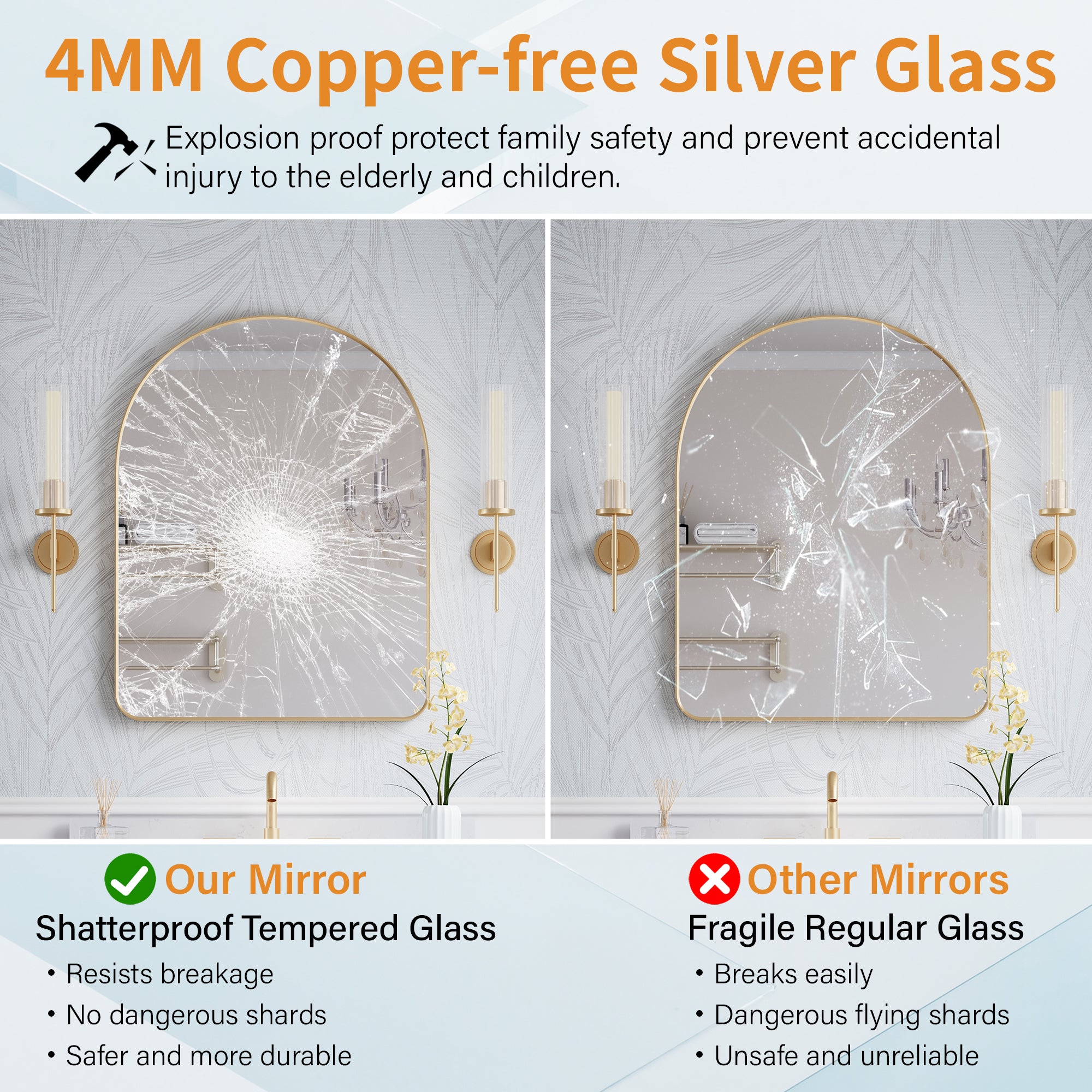 28 in. W x 36 in. H Arched Aluminum Framed Wall Bathroom Vanity Mirror in Brushed Gold