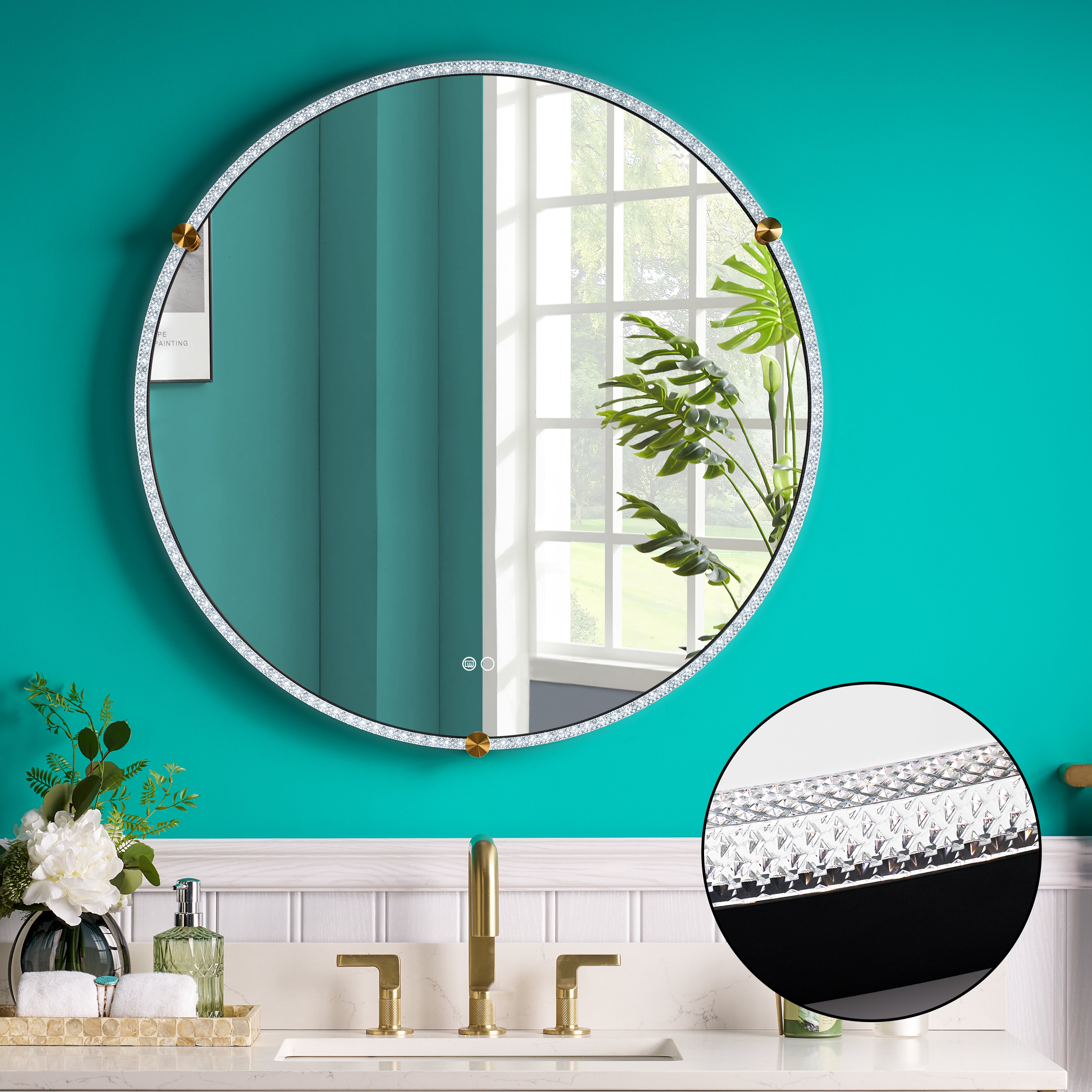 32 in. W x 32 in. H Framed Round LED Light Bathroom Vanity Mirror with Defogging Function