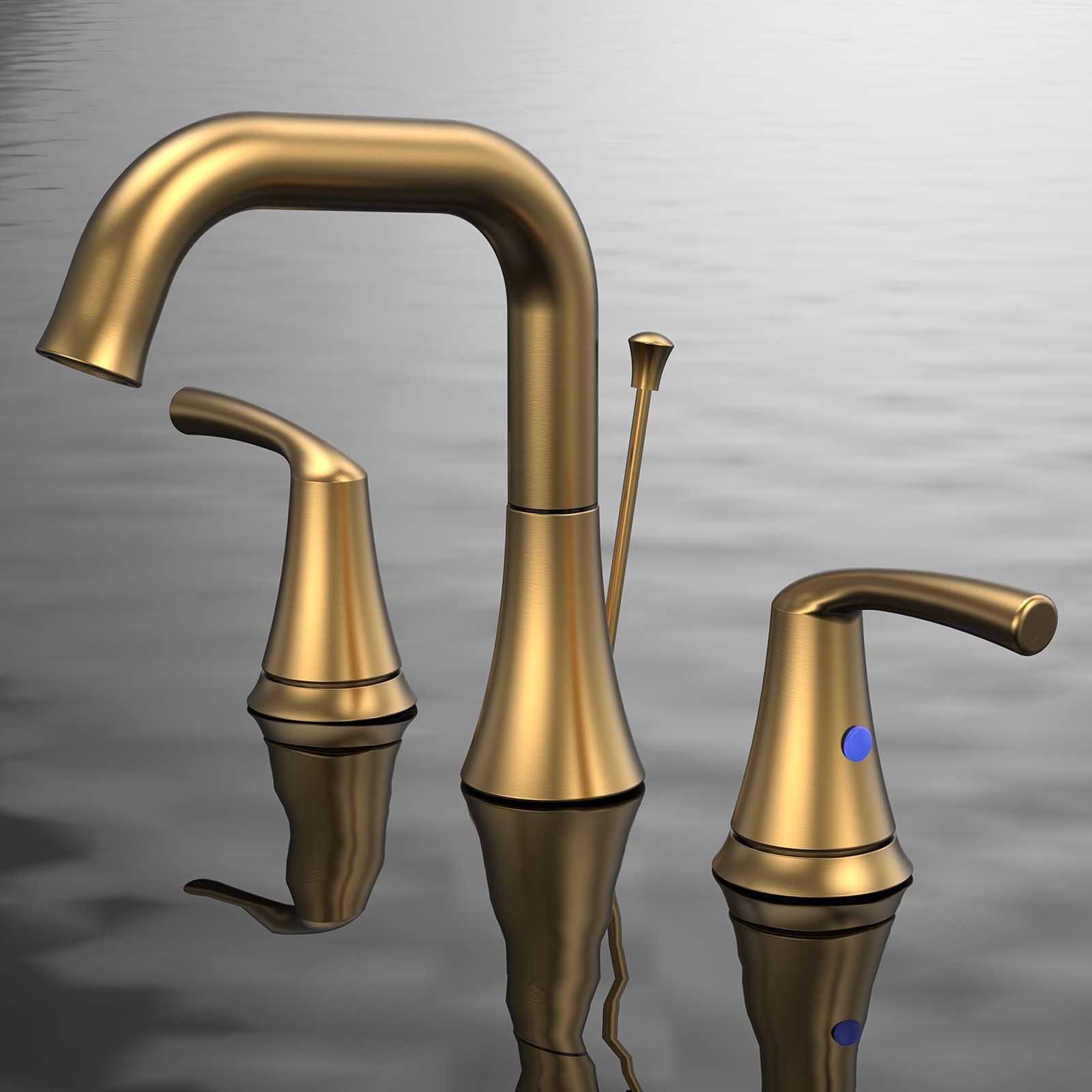 Brushed Gold 8 Inch Widespread Bathroom Faucet 2 Handle with Pop Up Drain