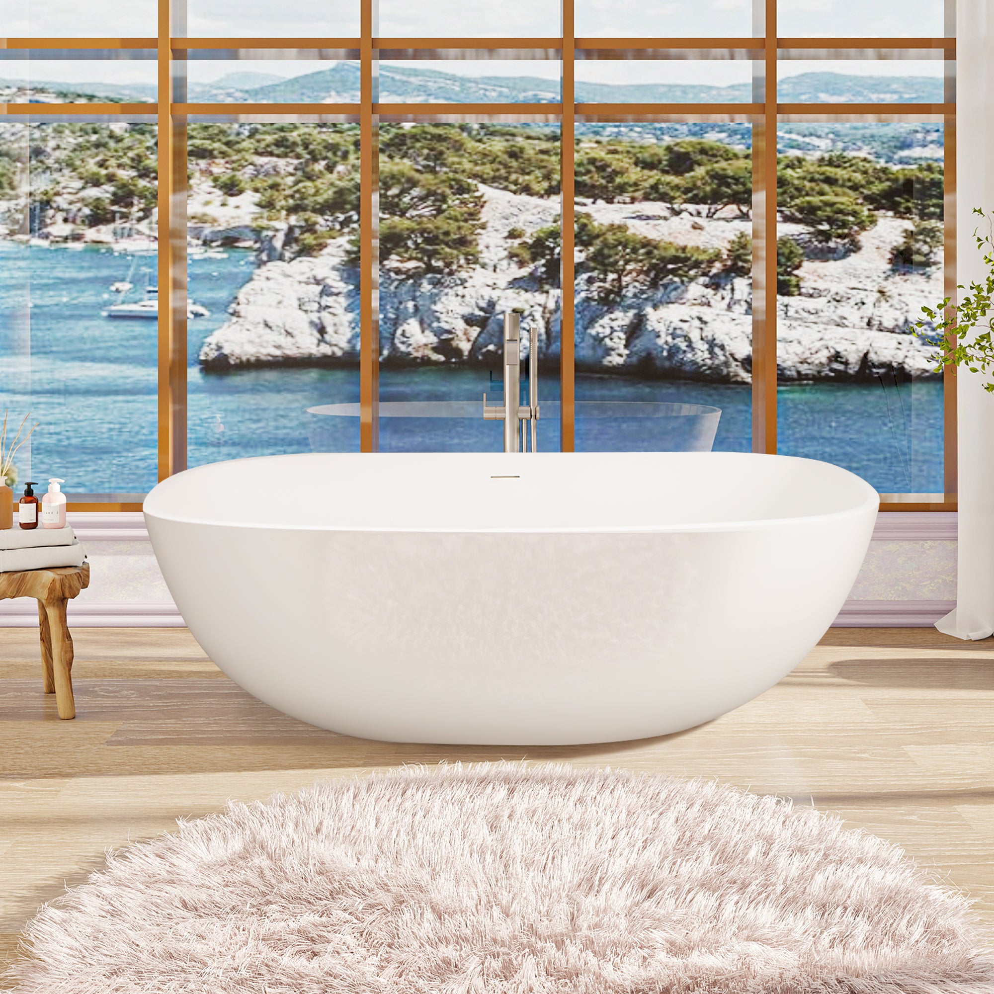 67" Stone Resin Solid Surface Matte Freestanding Bathtub White