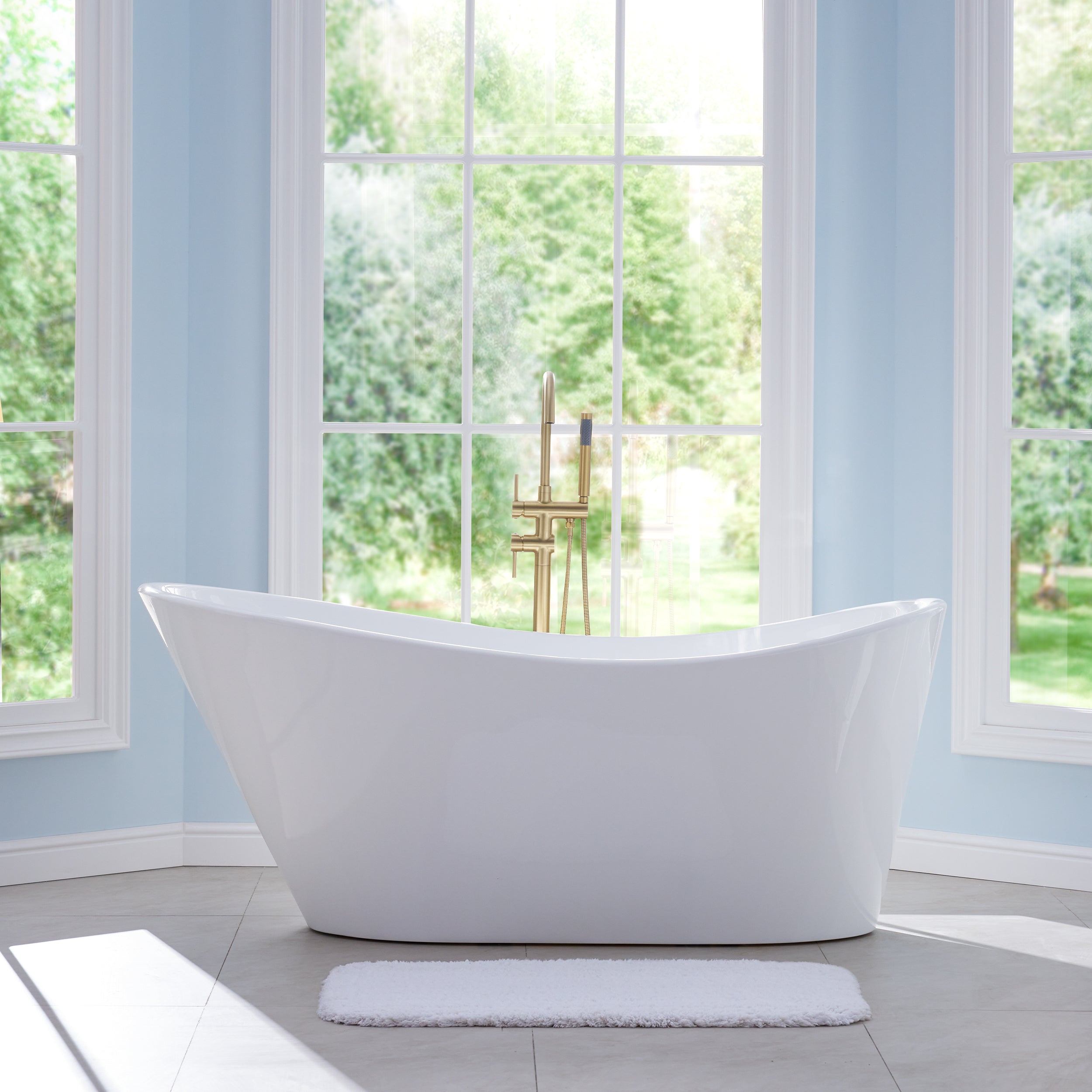 67" Luxury Acrylic Freestanding Flatbottom Bathtub in White