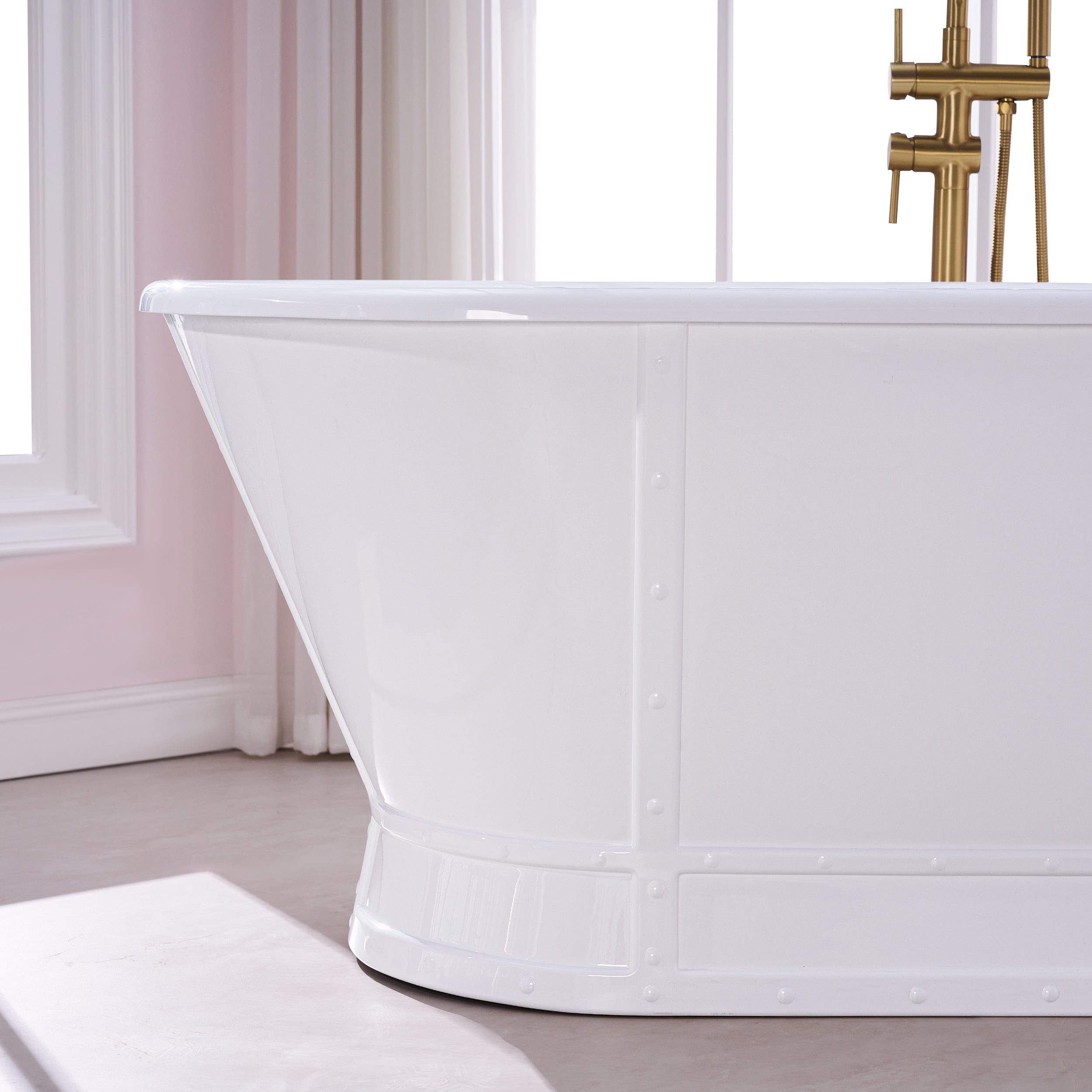 66" Freestanding Glossy White Acrylic Bathtub with Integrated Overflow