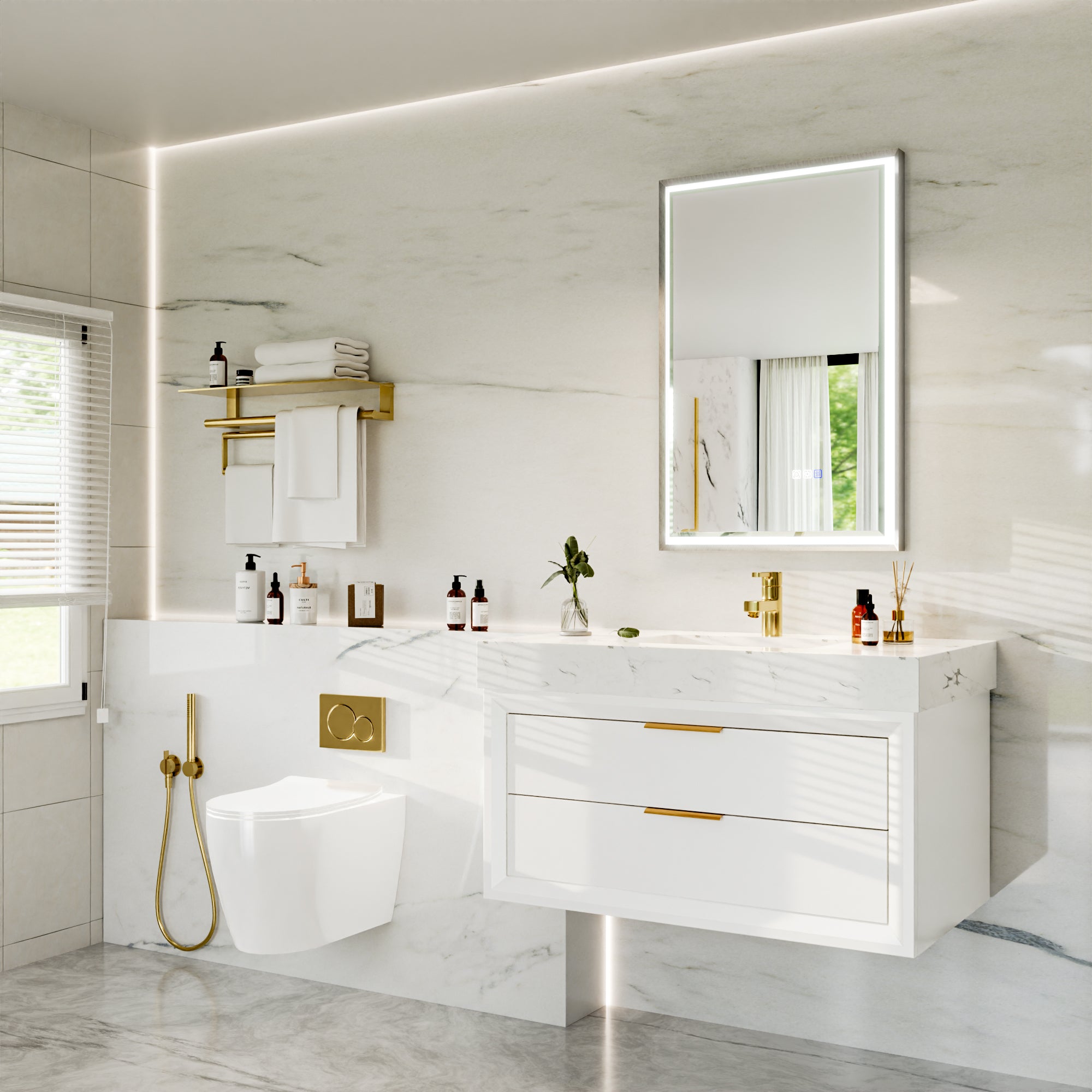 22 in. W x 34 in. Aluminum Framed LED Bathroom Mirror - Anti-Fog, Dimmable, Smart Memory, Brushed Nickel