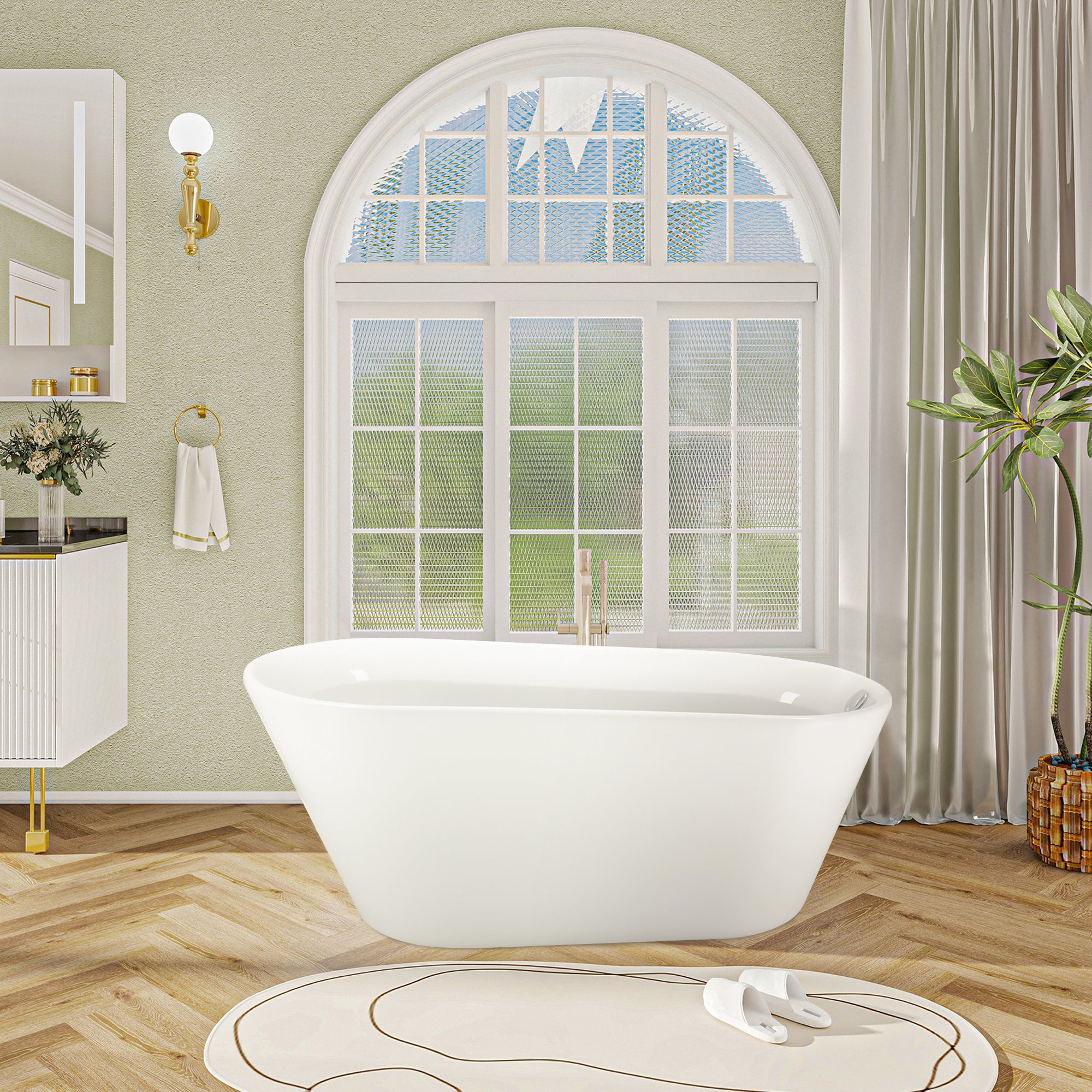 69" 100% Acrylic Freestanding Contemporary Soaking  Bathtub in White