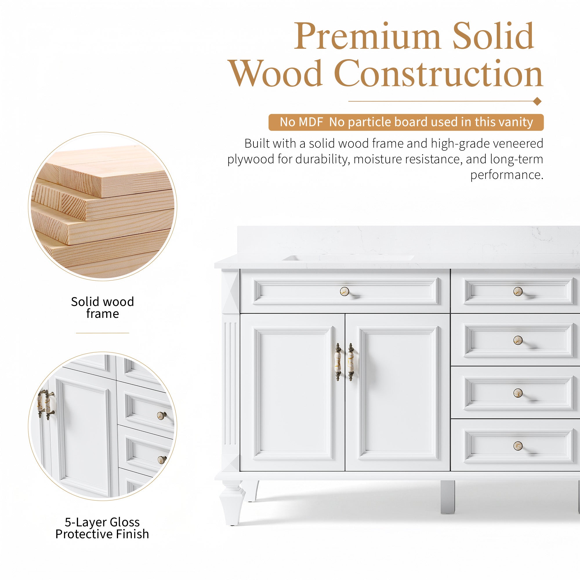 80 in. Freestanding Solid Wood Bathroom Vanity with Carrara White Quartz Countertop, White